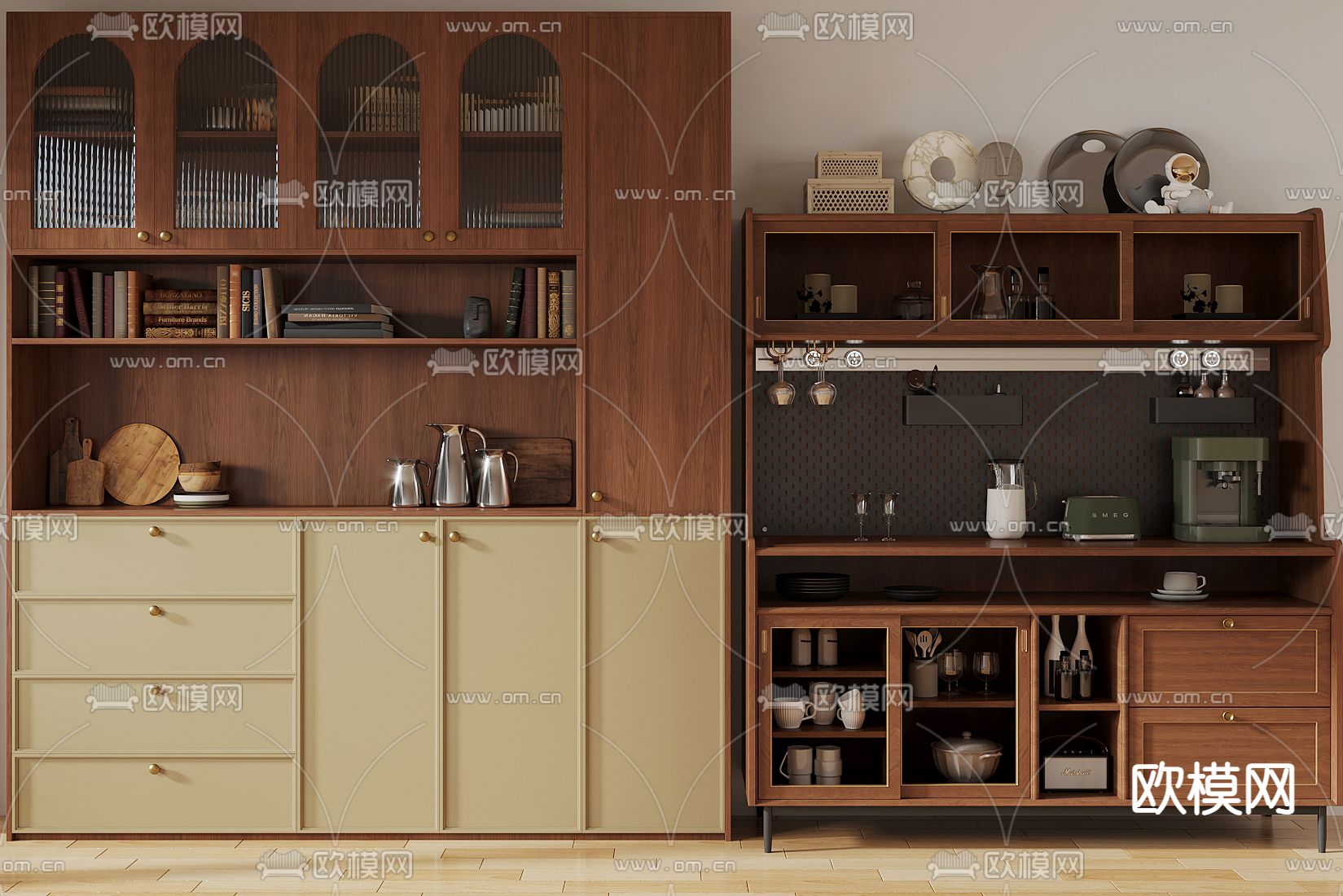 中古风餐边柜su模型下载（渲染图1）
