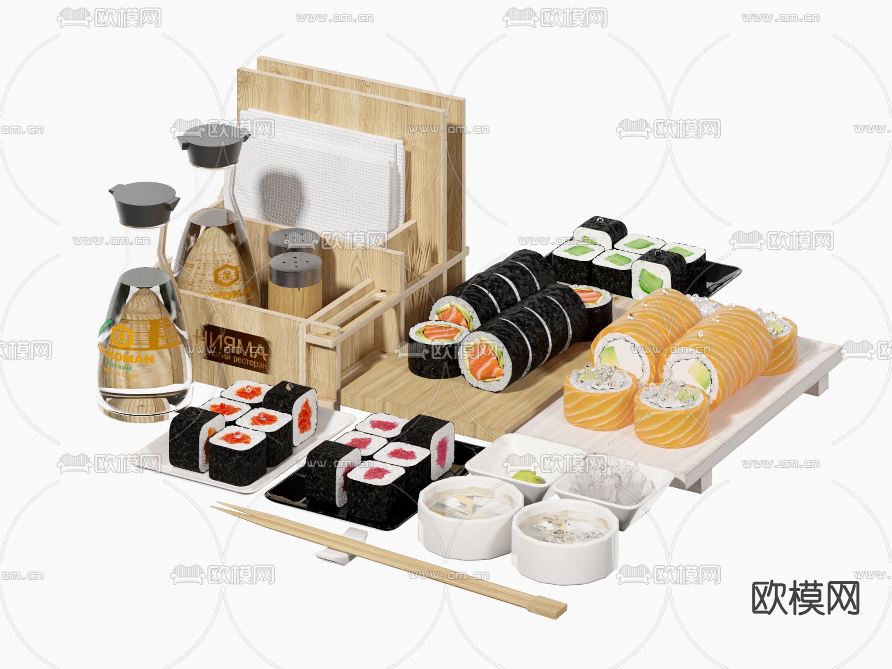 日式寿司 刺身 清酒 美食3d模型下载