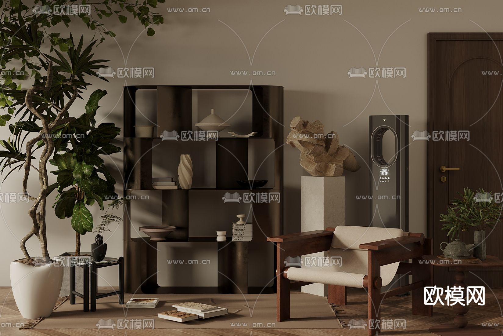 中古风休闲椅su模型下载（渲染图1）