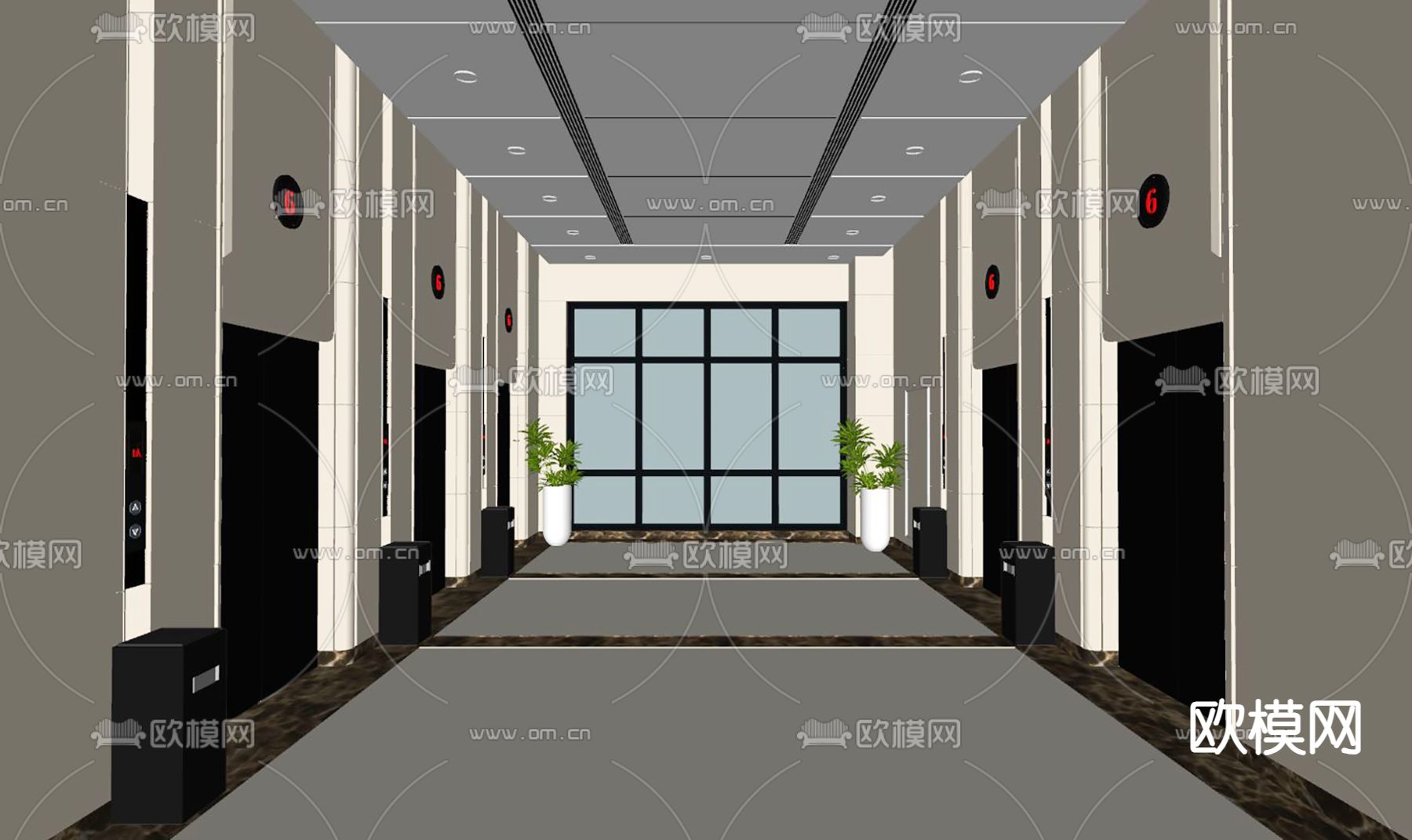 电梯间su模型下载（渲染图2）