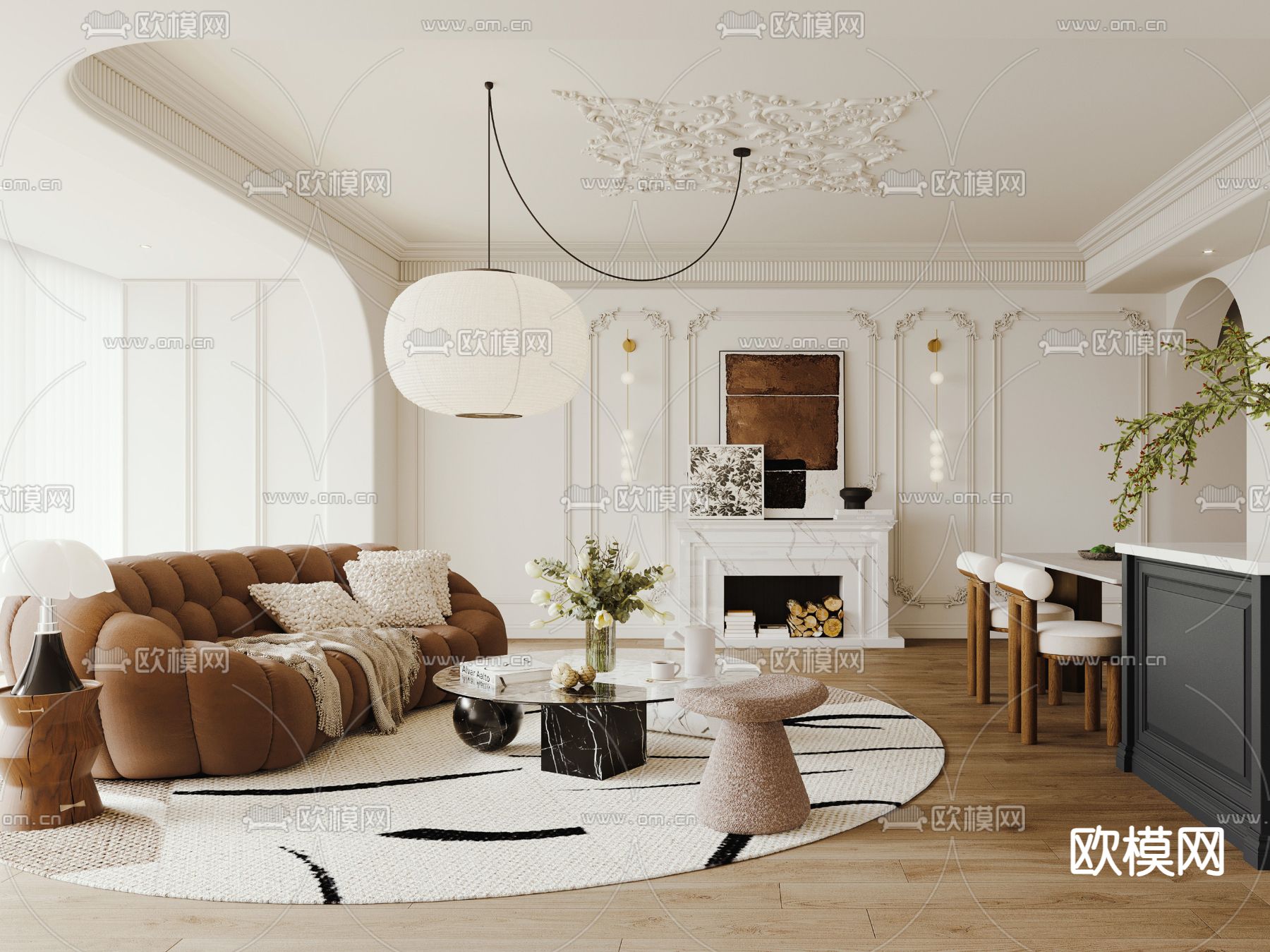 法式客餐厅su模型下载（渲染图1）