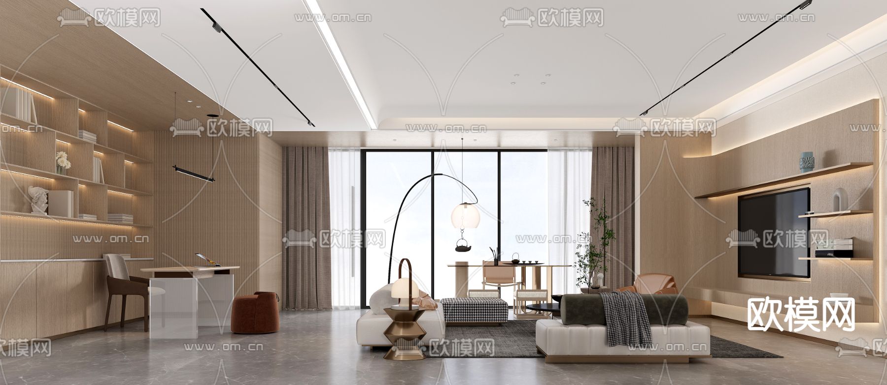 现代客厅 餐厅3d模型下载（渲染图3）