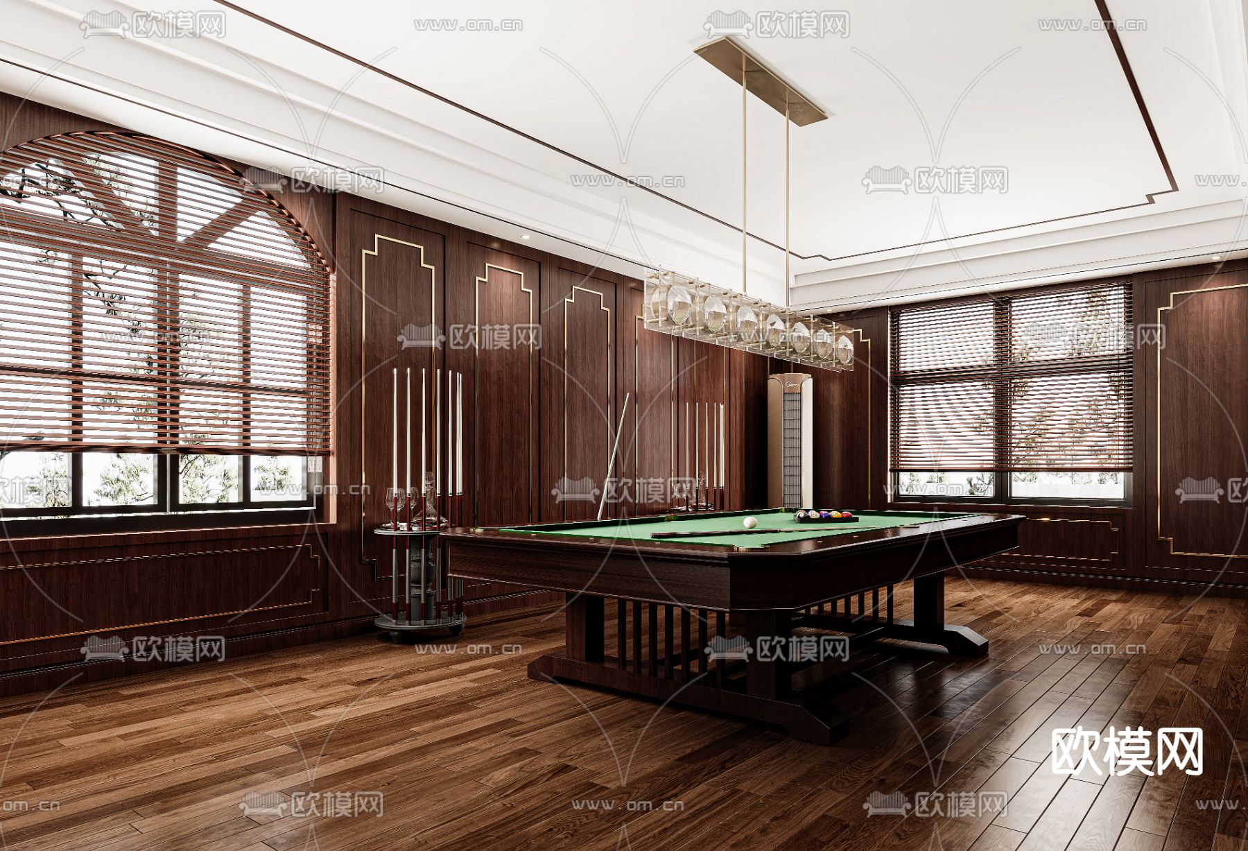 新中式台球室3d模型下载