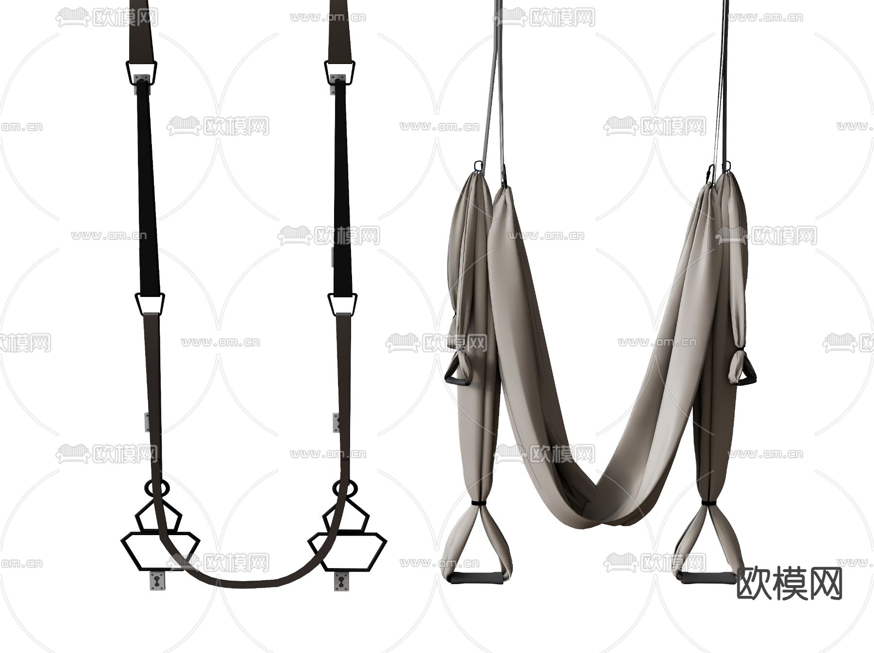 运动器材 瑜伽墙绳 吊床su模型下载（渲染图1）