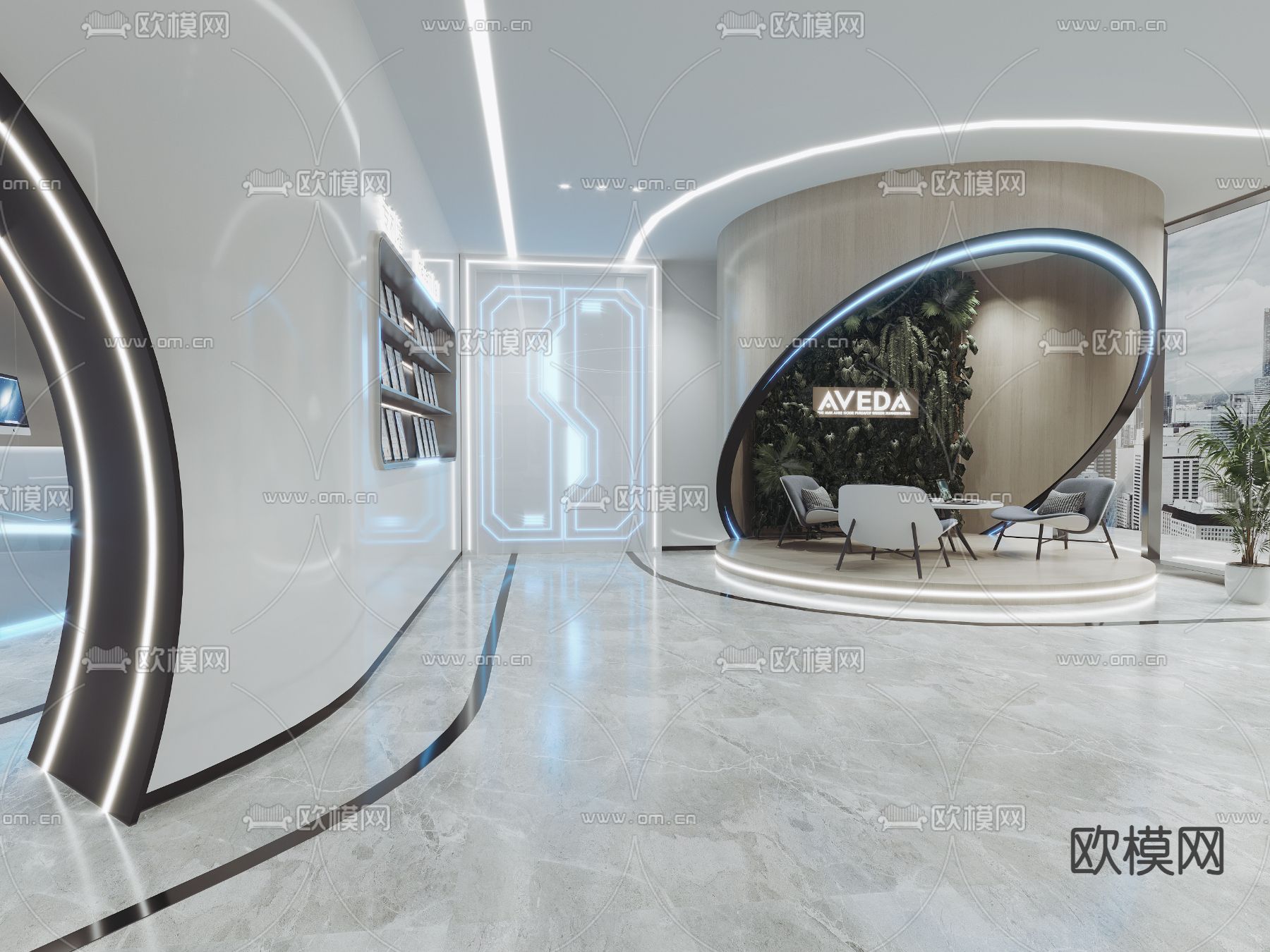 现代企业展厅su模型下载（渲染图1）