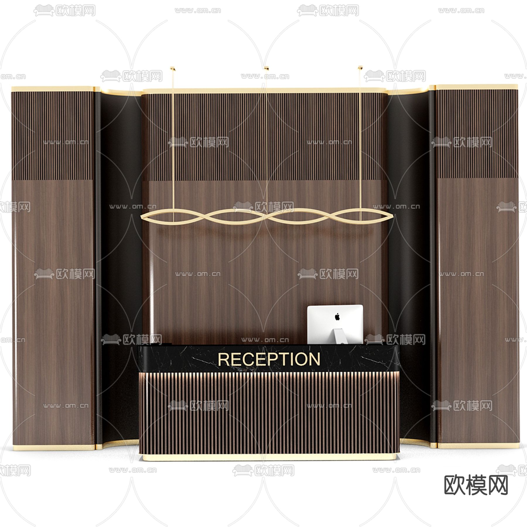 现代办公前台su模型下载（渲染图1）