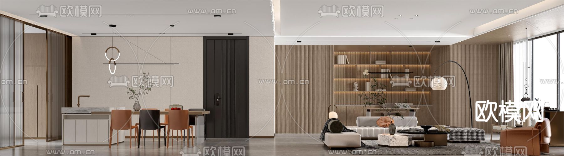 现代客厅 餐厅3d模型下载（渲染图4）