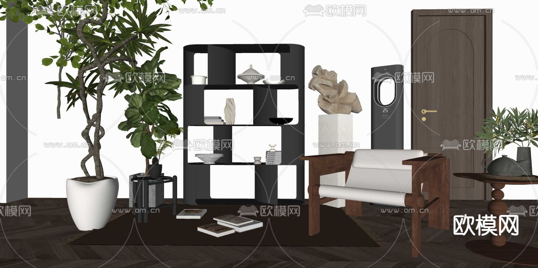 中古风休闲椅su模型下载（渲染图2）