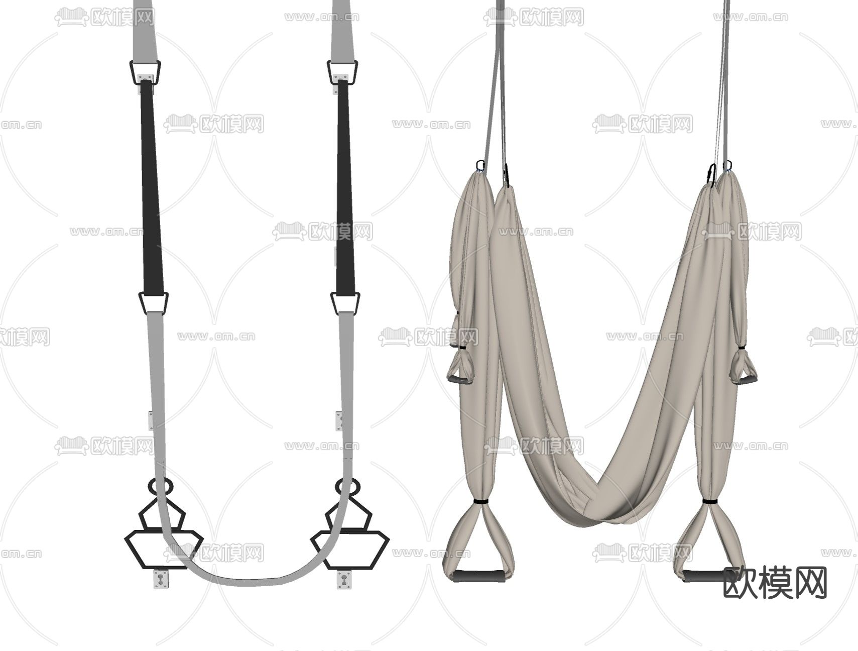 运动器材 瑜伽墙绳 吊床su模型下载（渲染图2）