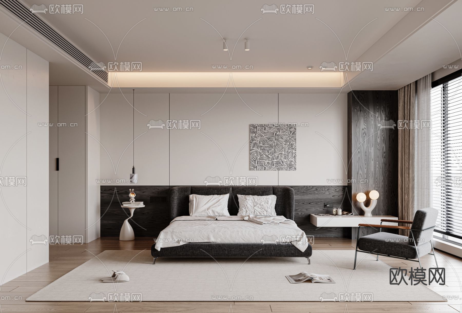 现代卧室 主人房 主卧3d模型下载