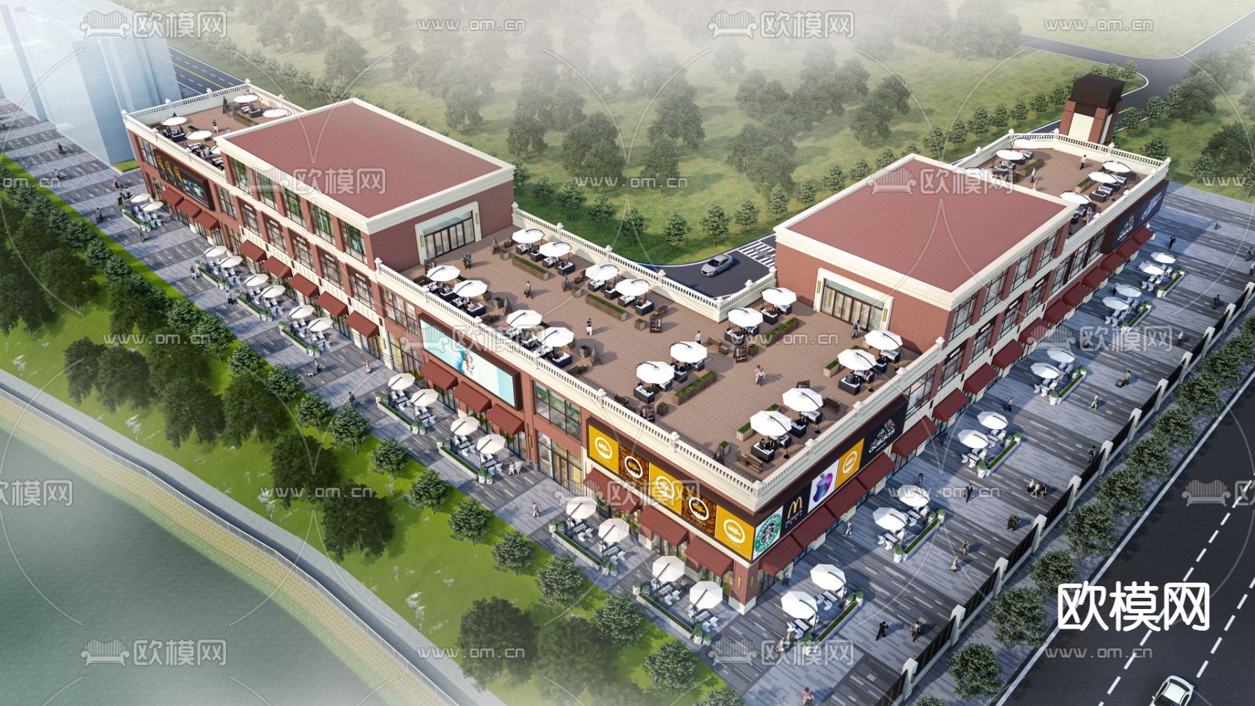 现代商业街su模型下载（渲染图2）