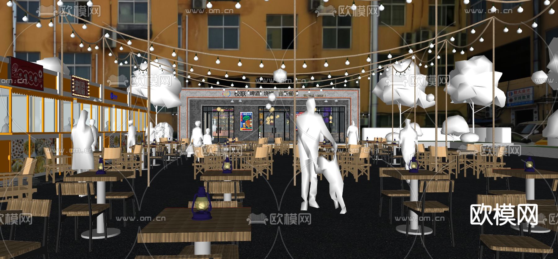 现代商业街 美食街su模型下载（渲染图3）