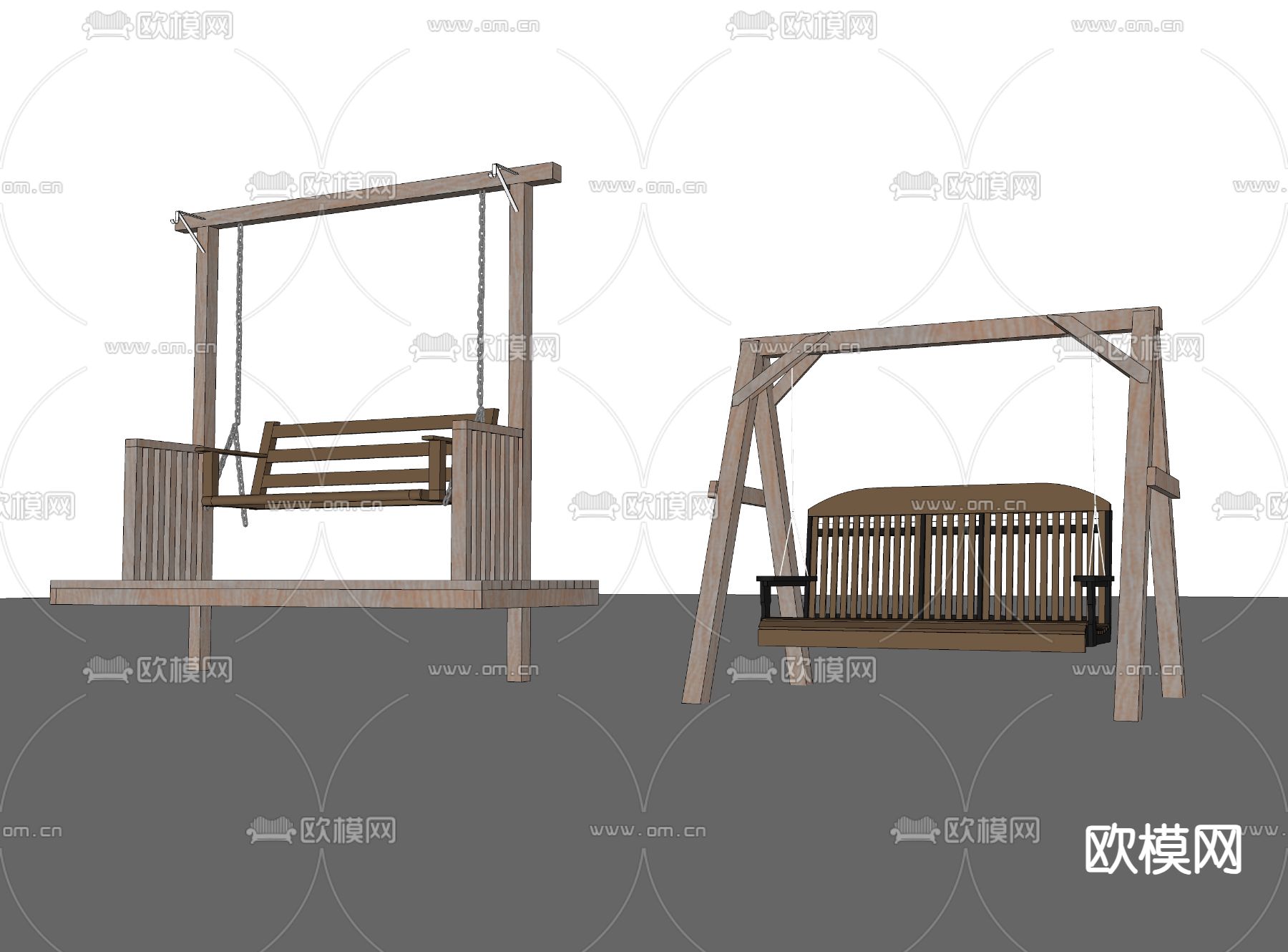 户外秋千  吊椅 摇椅su模型下载（渲染图2）