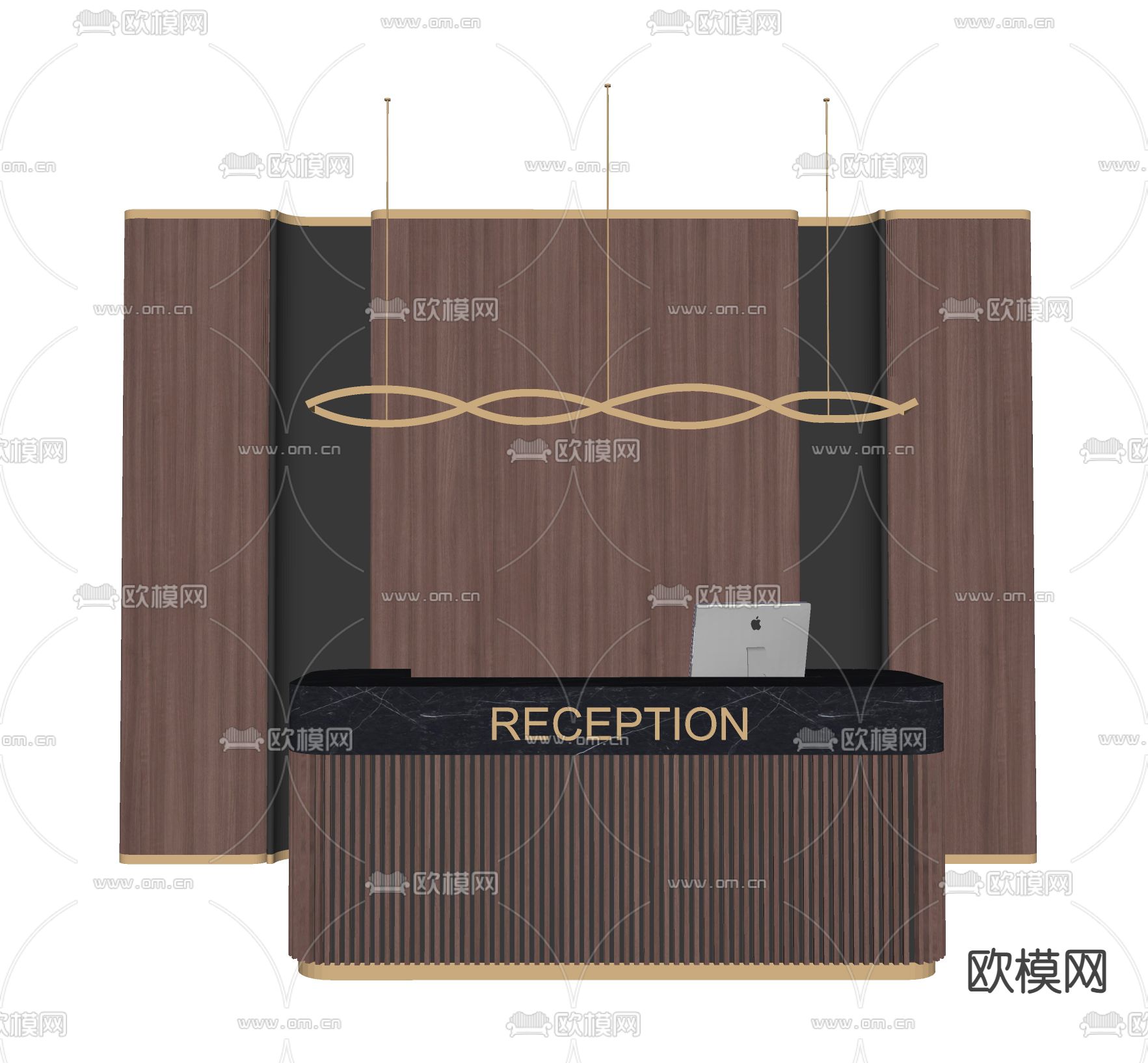 现代办公前台su模型下载（渲染图4）