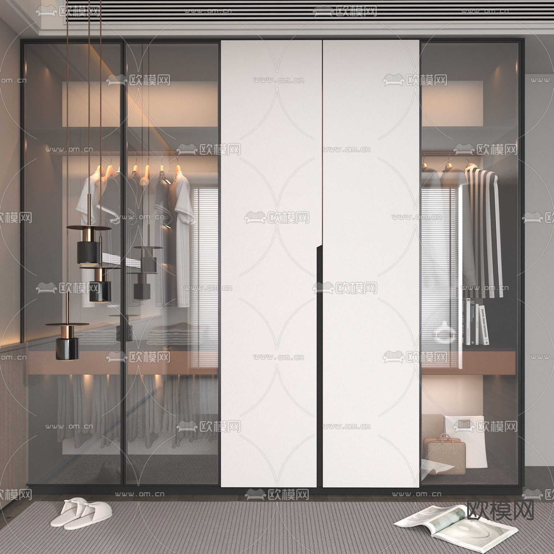 现代衣柜su模型下载（渲染图1）