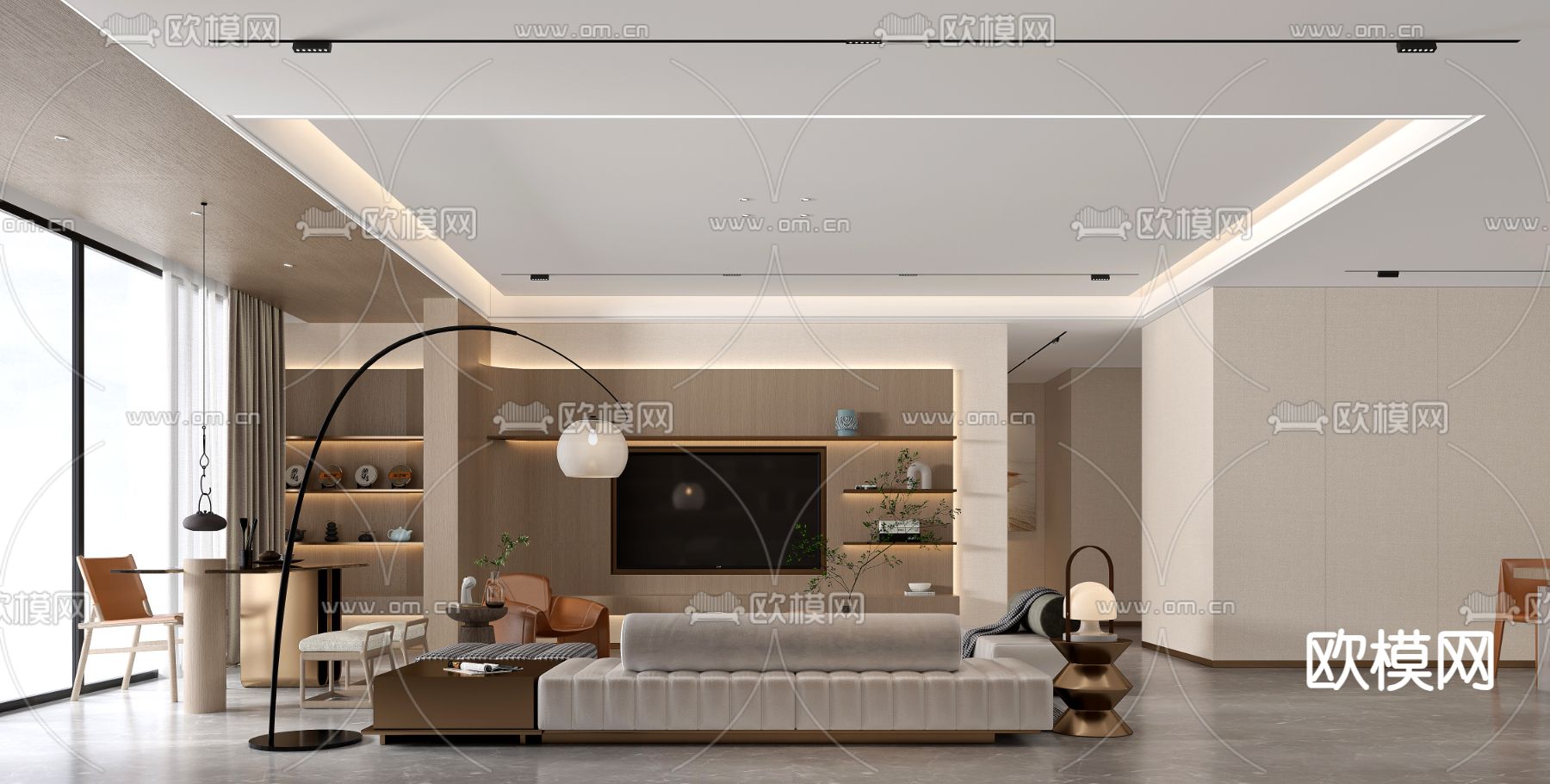 现代客厅 餐厅3d模型下载（渲染图1）