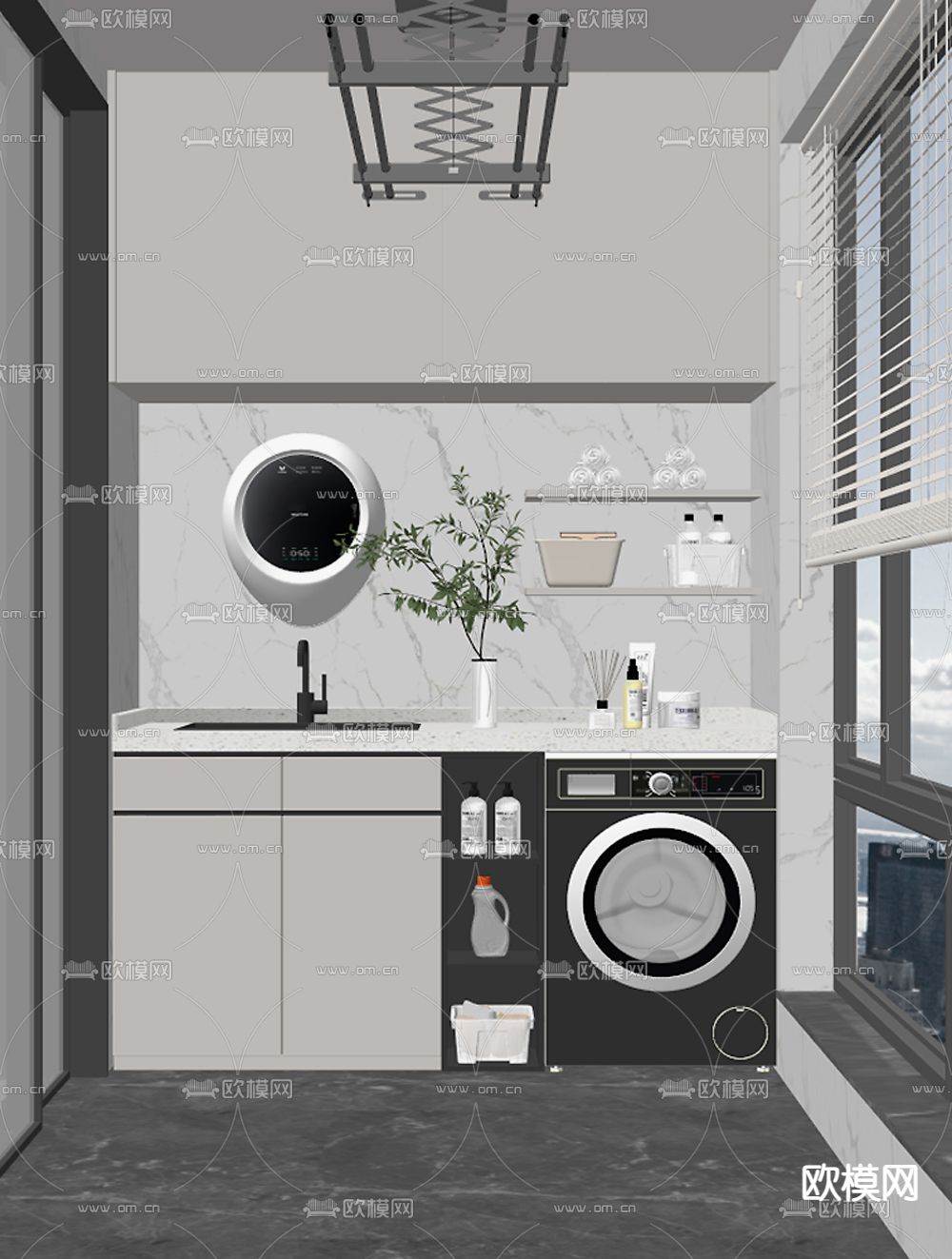 阳台洗衣房su模型下载（渲染图2）