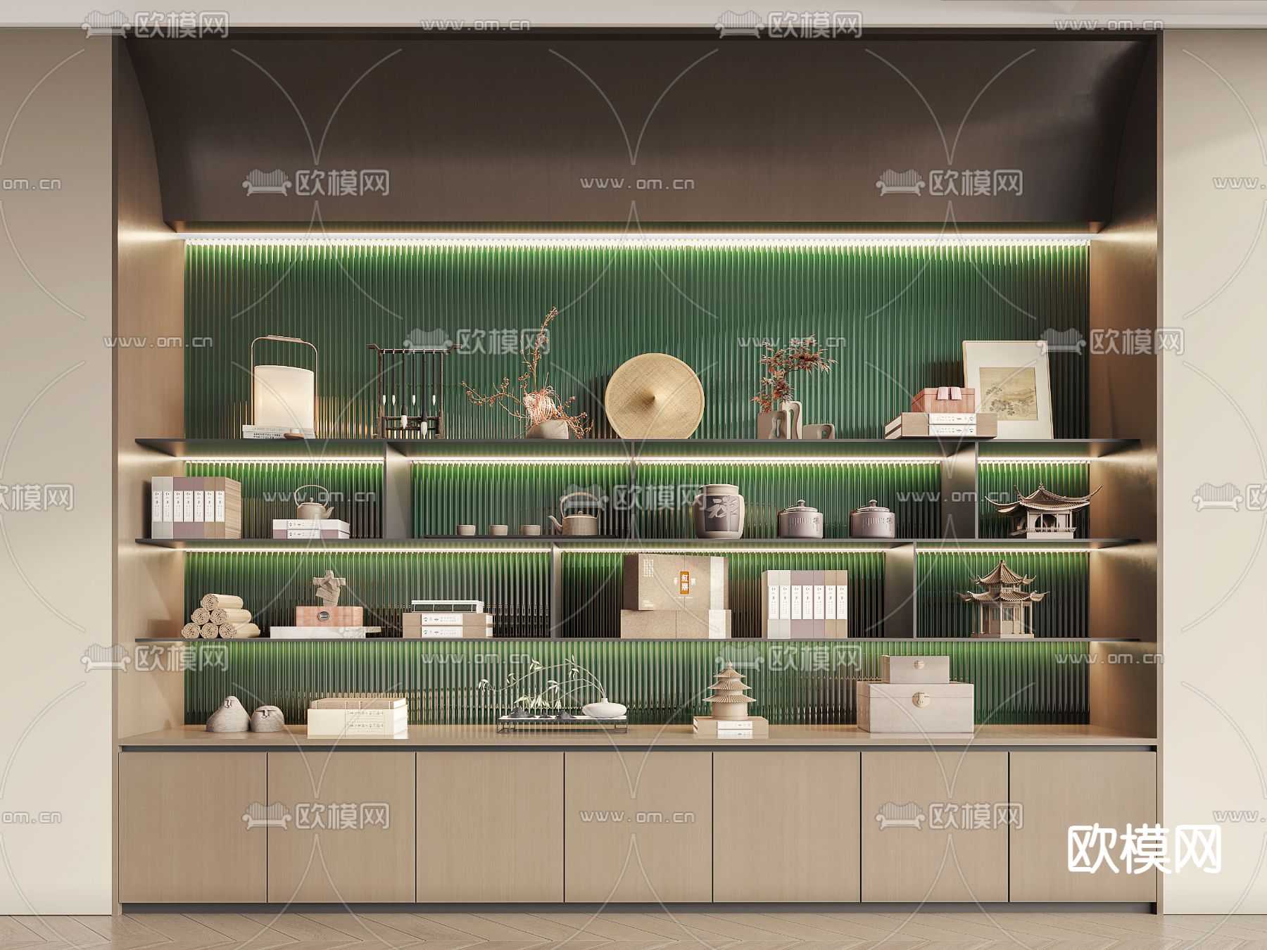 新中式装饰柜 陈列柜 茶柜3d模型下载