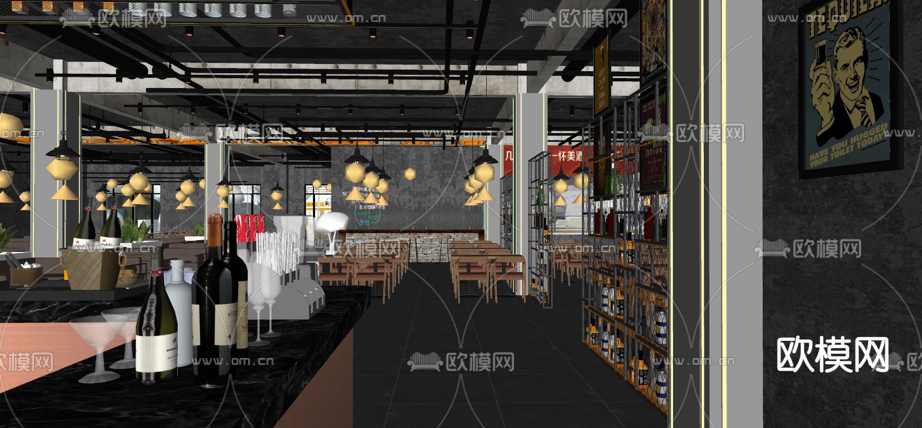 工业风酒吧su模型下载（渲染图4）