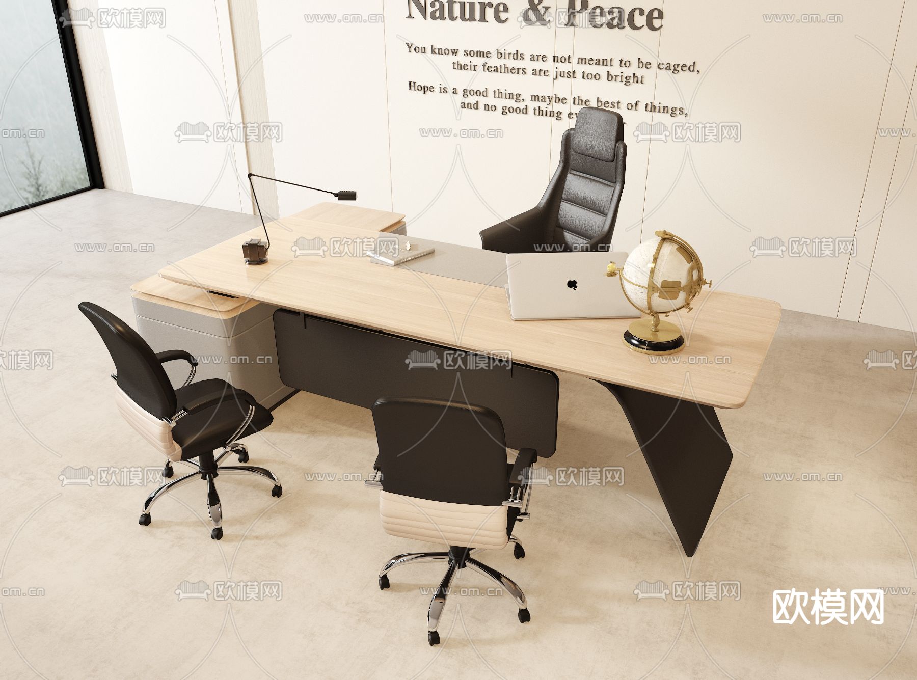 班台桌 老板桌 大班台3d模型下载（渲染图3）