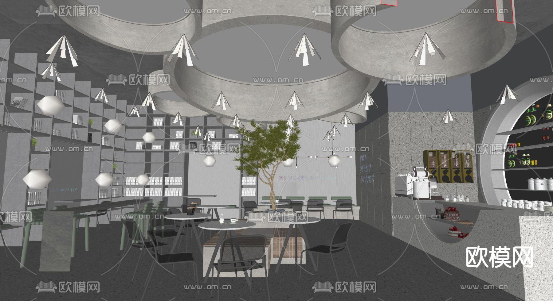 工业风书吧su模型下载（渲染图3）