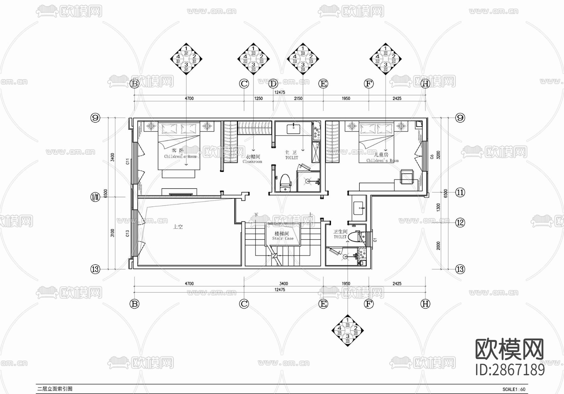 四层小别墅家装CAD施工图下载（渲染图6）