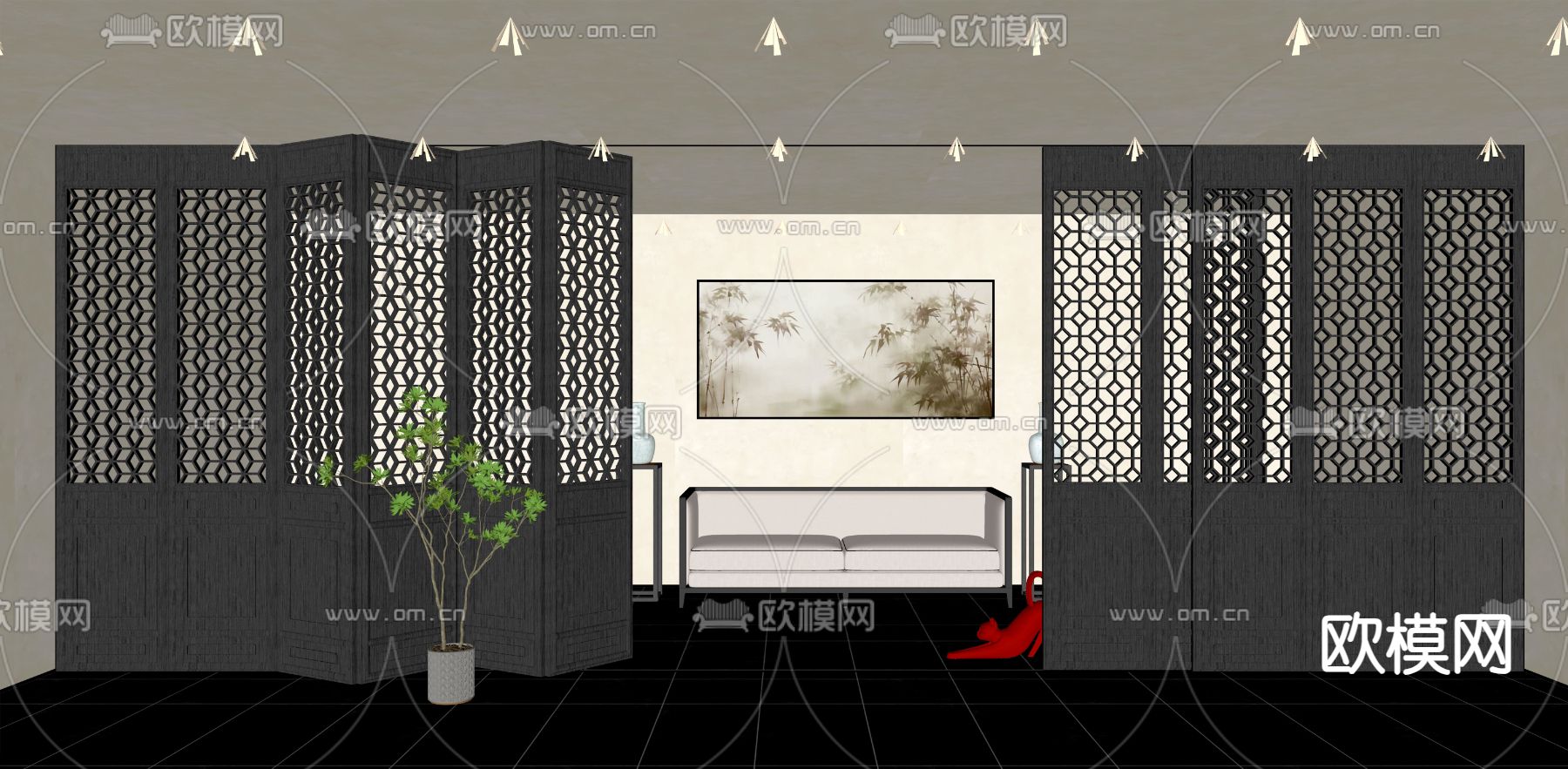 中式屏风隔断su模型下载（渲染图2）
