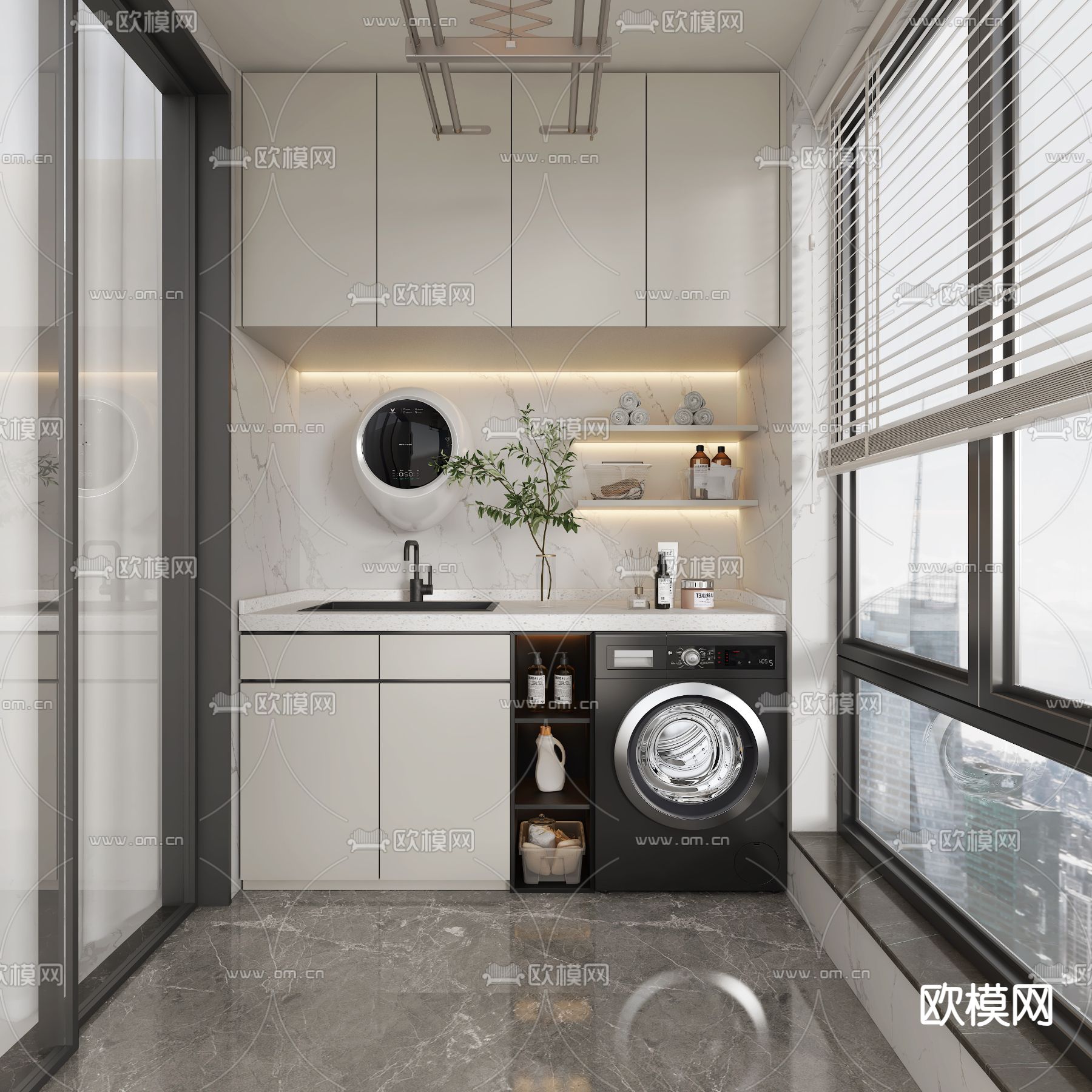 阳台洗衣房su模型下载（渲染图1）