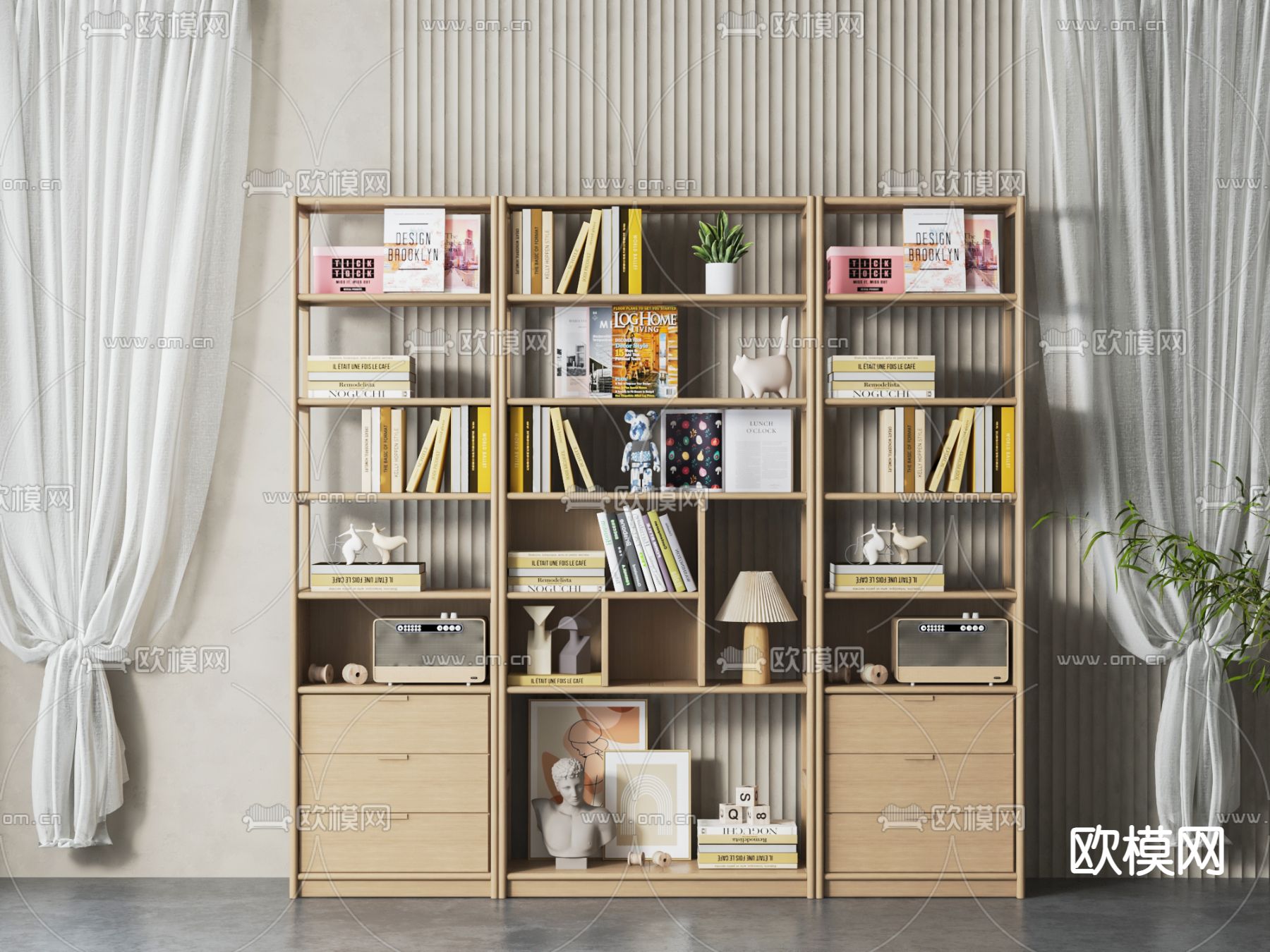 现代书柜 书架3d模型下载