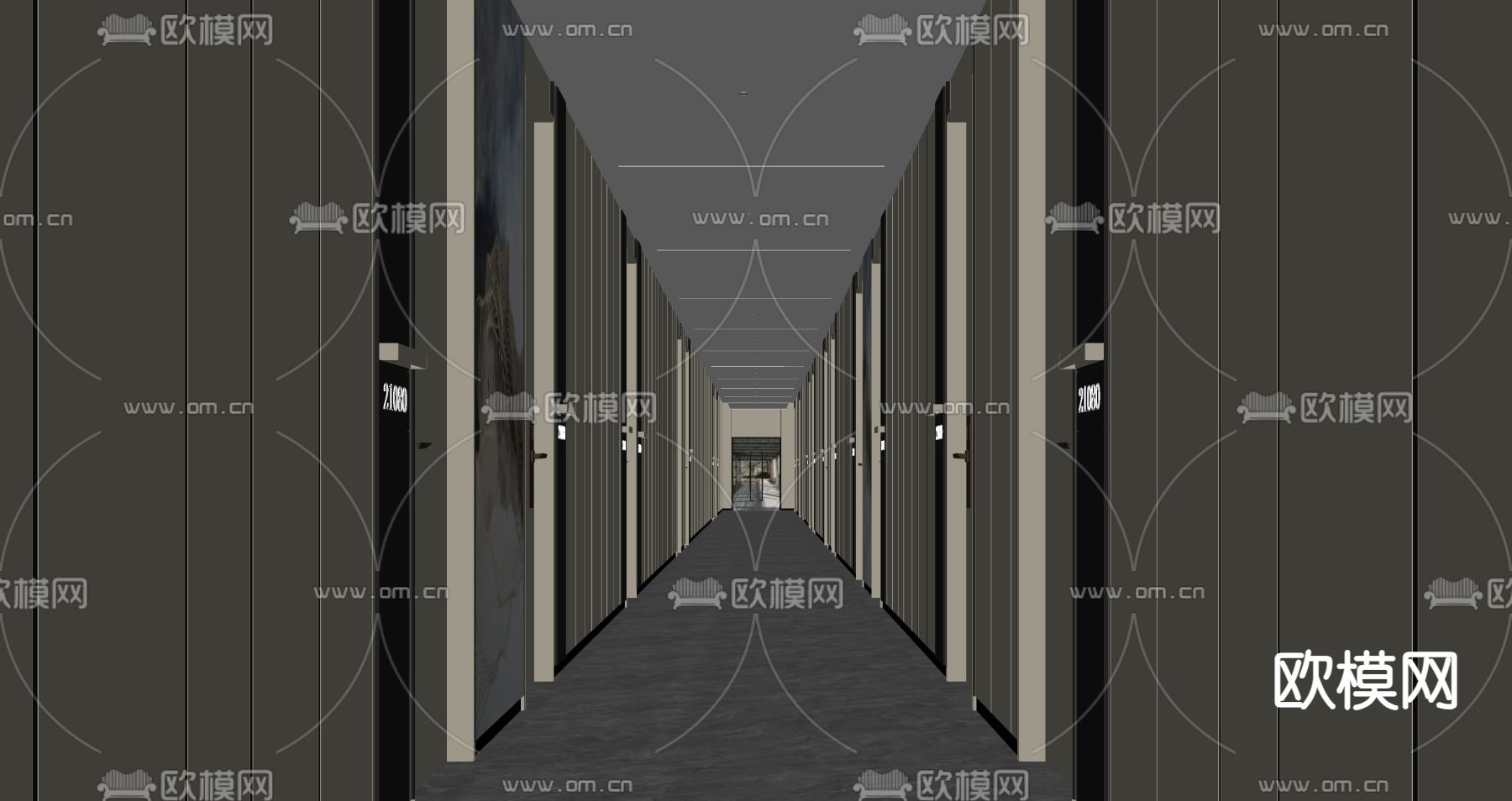 新中式酒店走廊su模型下载（渲染图2）
