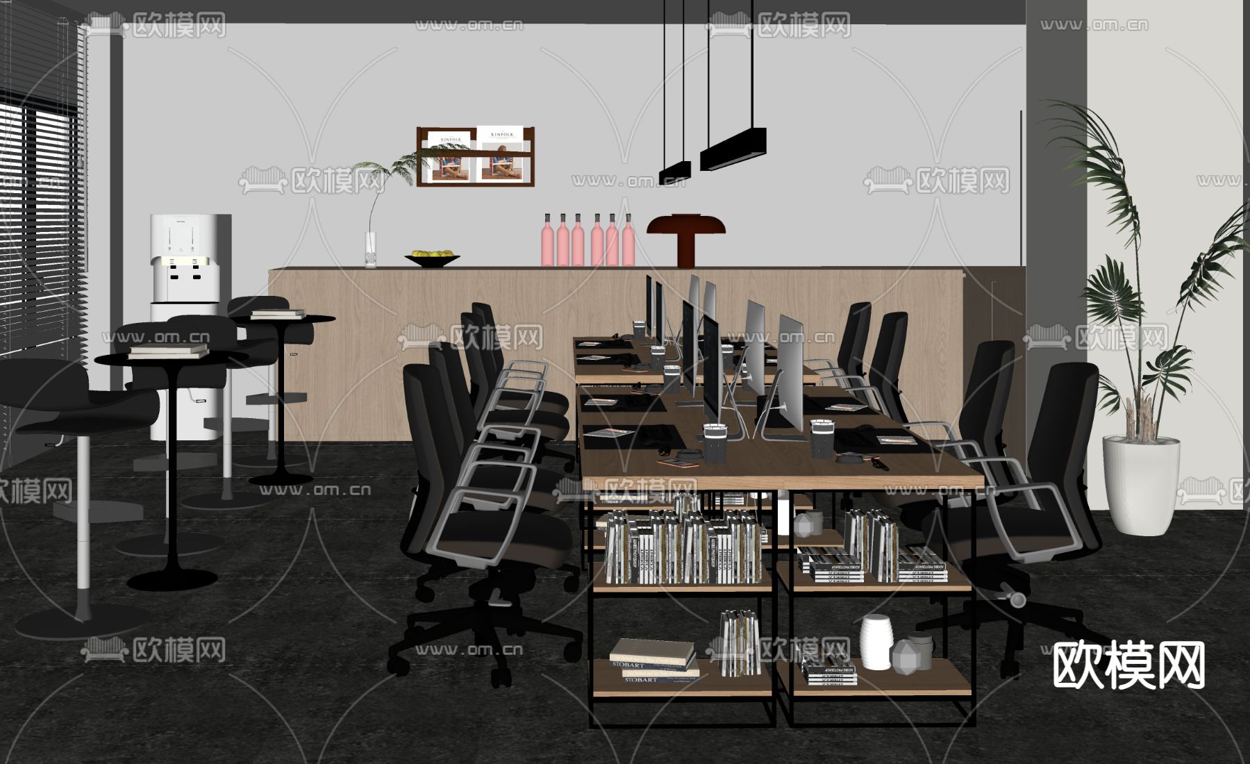 办公桌椅 屏风卡位su模型下载（渲染图3）