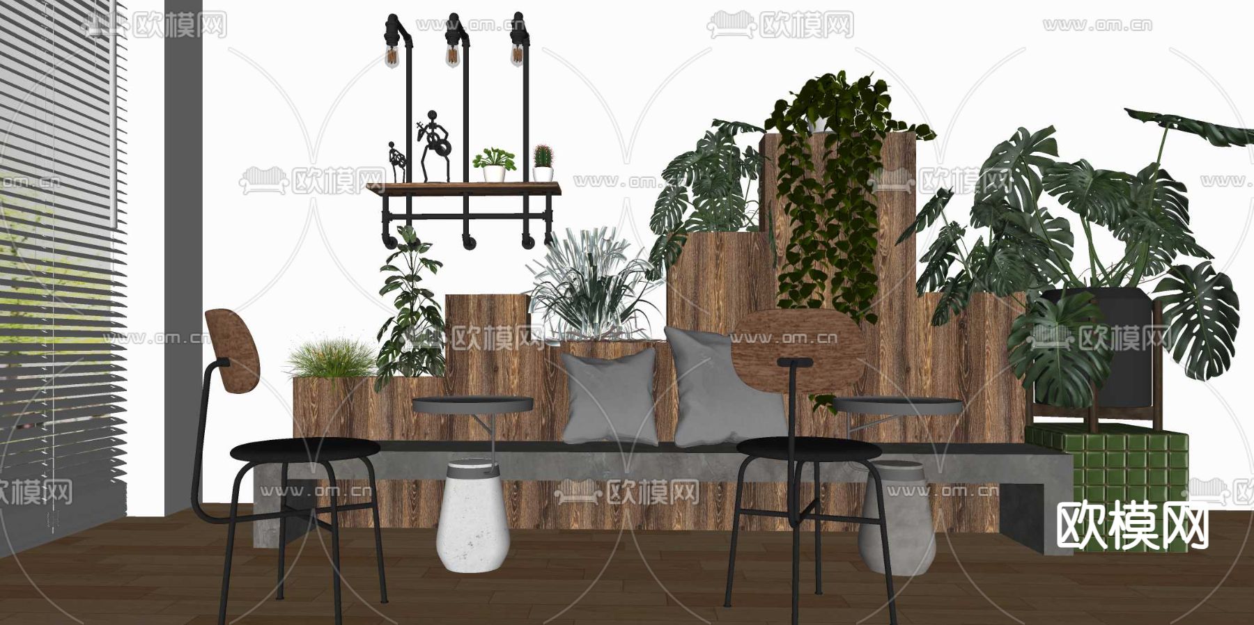 咖啡厅卡座沙发su模型下载（渲染图2）