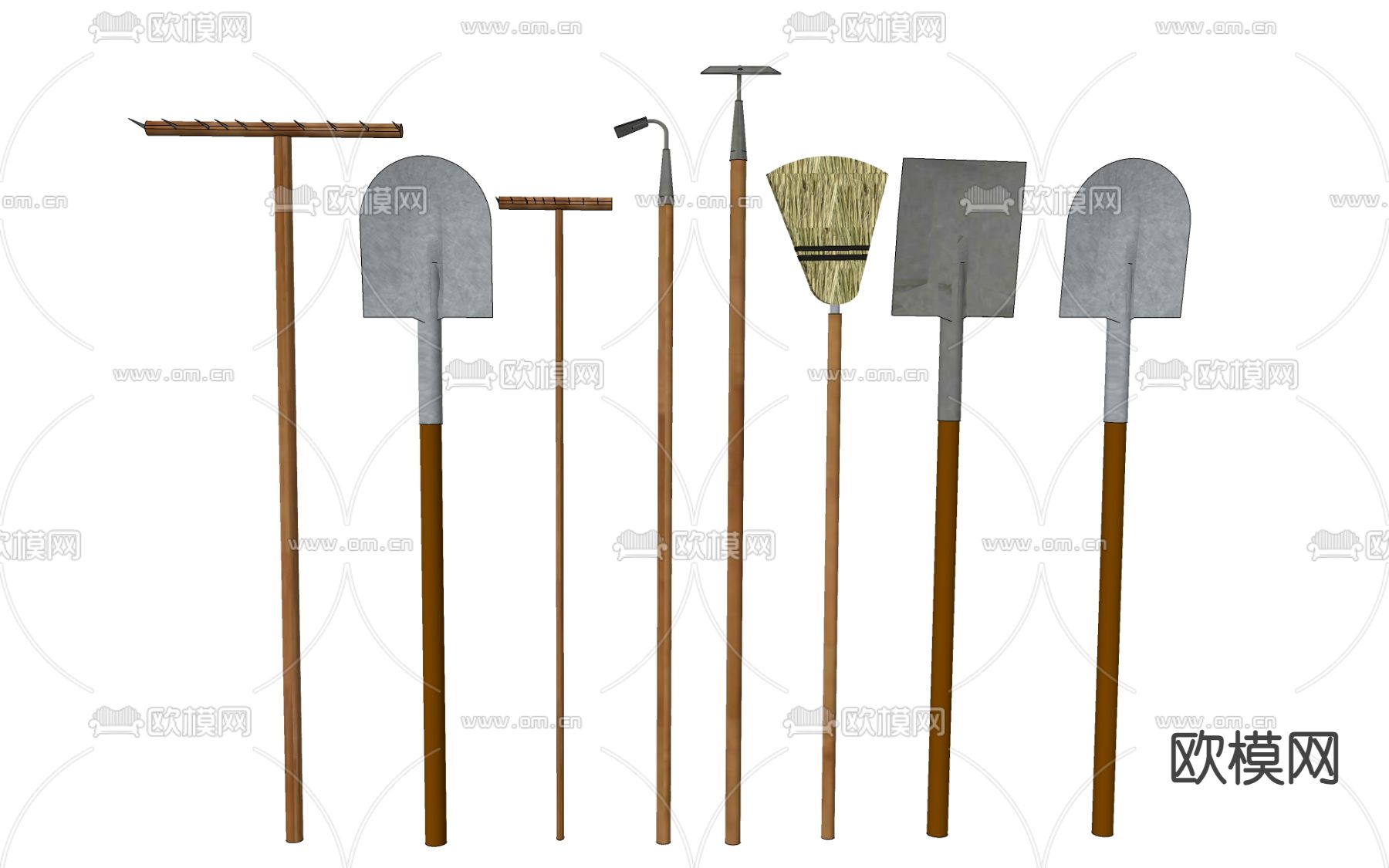 铲子 钉耙 锄头su模型下载