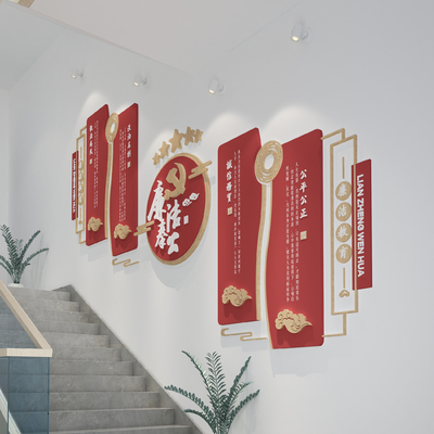  楼梯间 党建文化墙 宣传栏su模型 