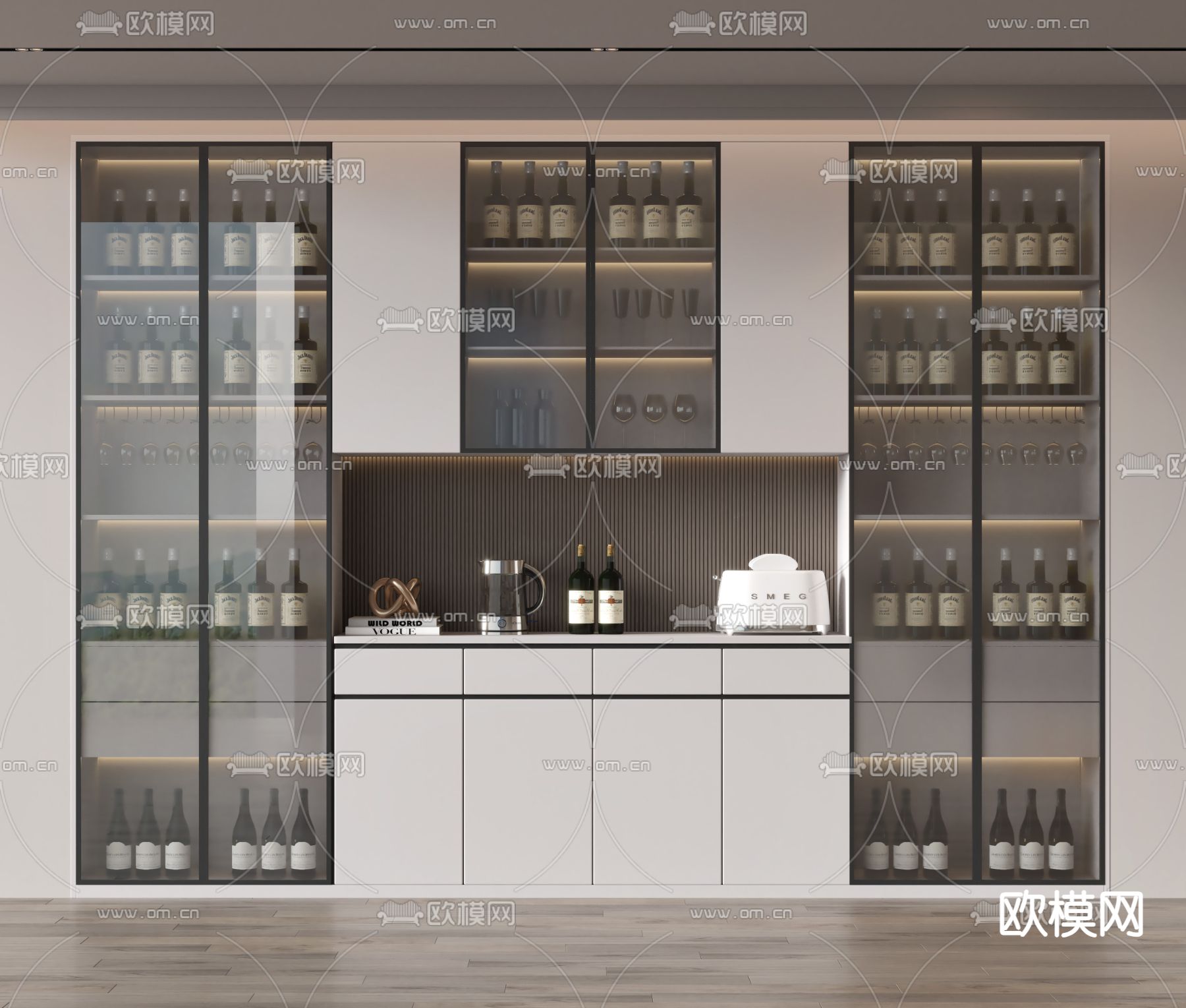 现代酒柜su模型下载（渲染图1）