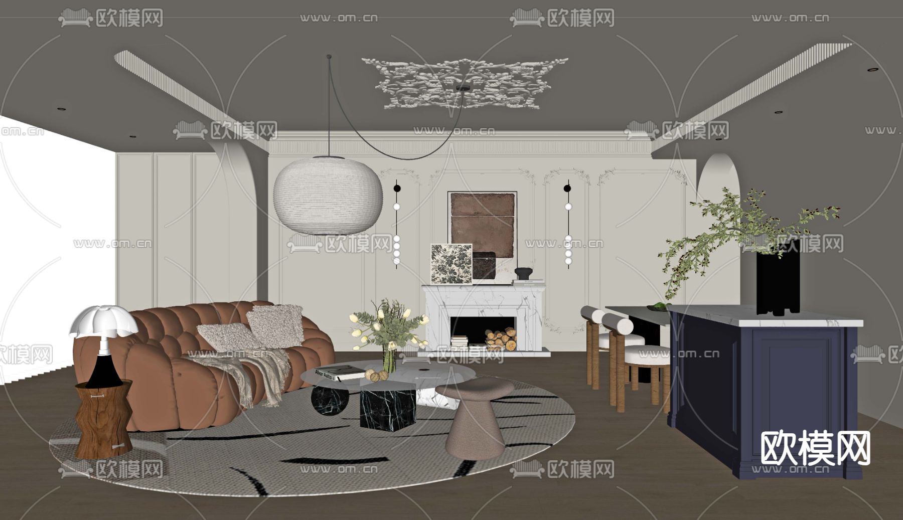 法式客餐厅su模型下载（渲染图2）