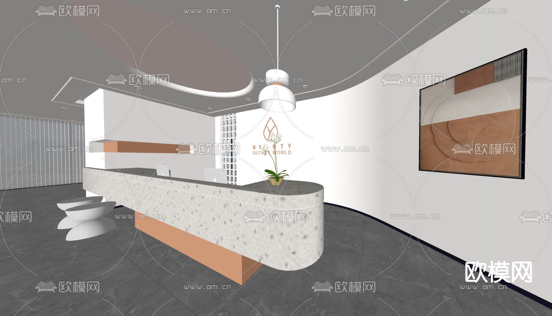 现代美容院前台su模型下载（渲染图2）