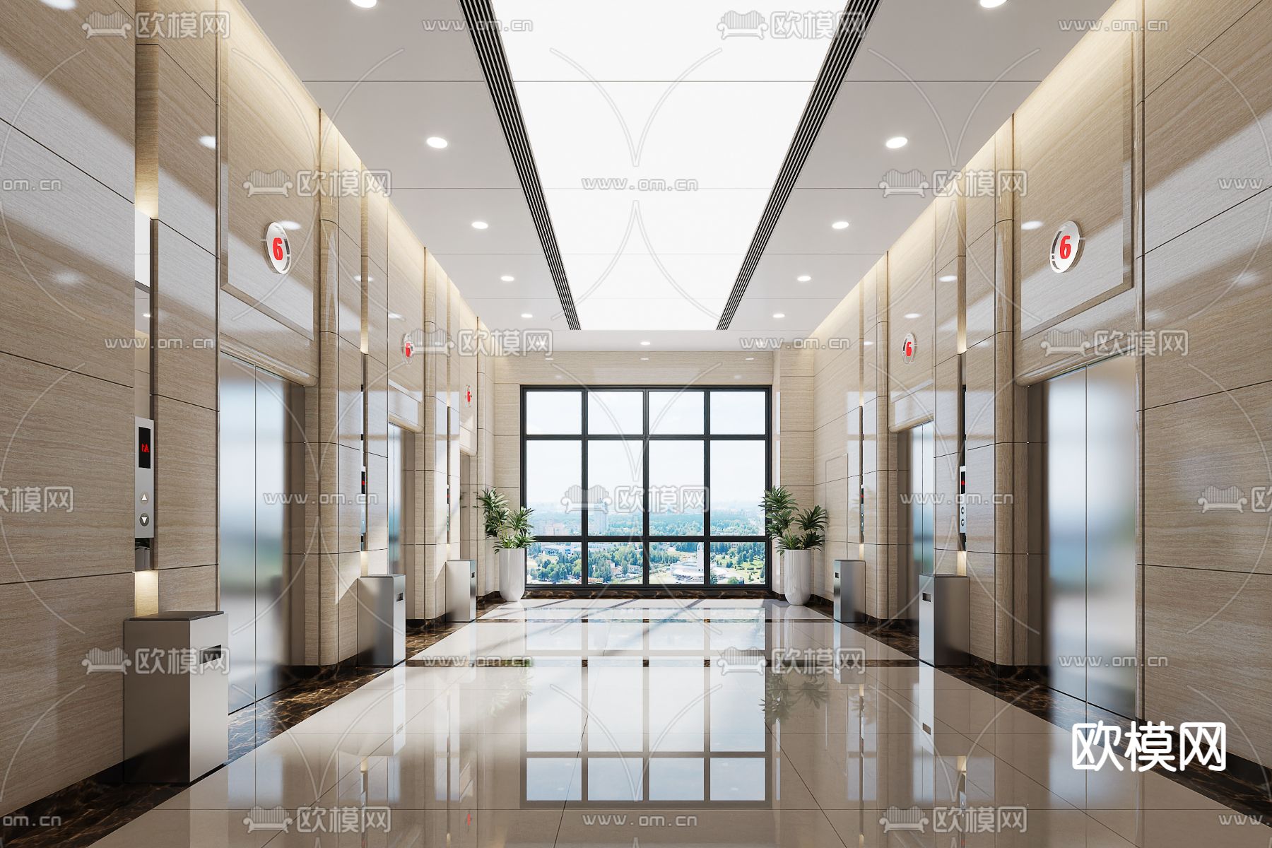 电梯间su模型下载（渲染图1）