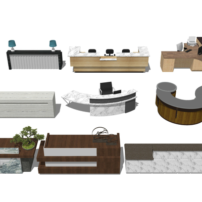  公司前台 接待处su模型 