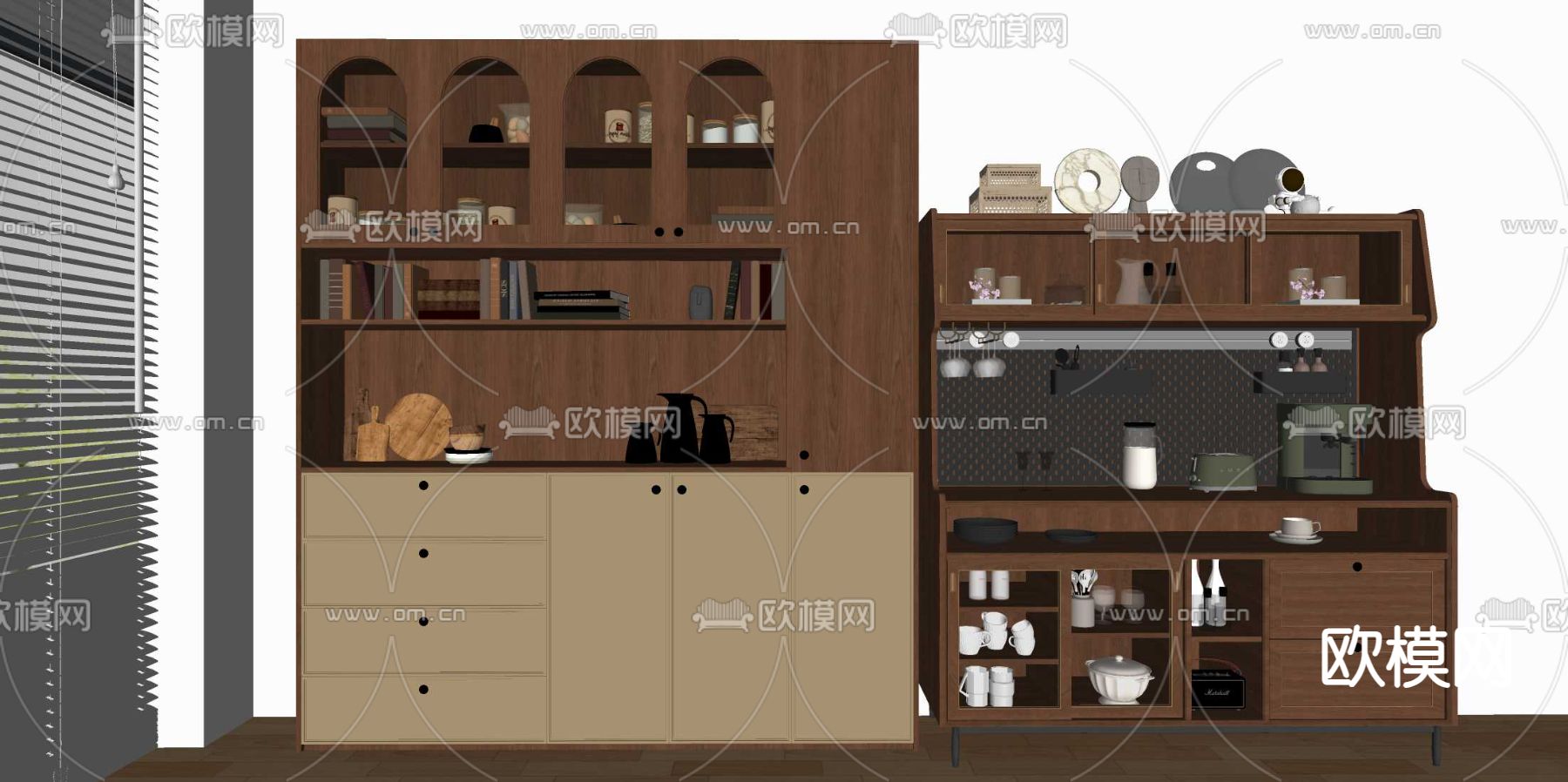 中古风餐边柜su模型下载（渲染图2）