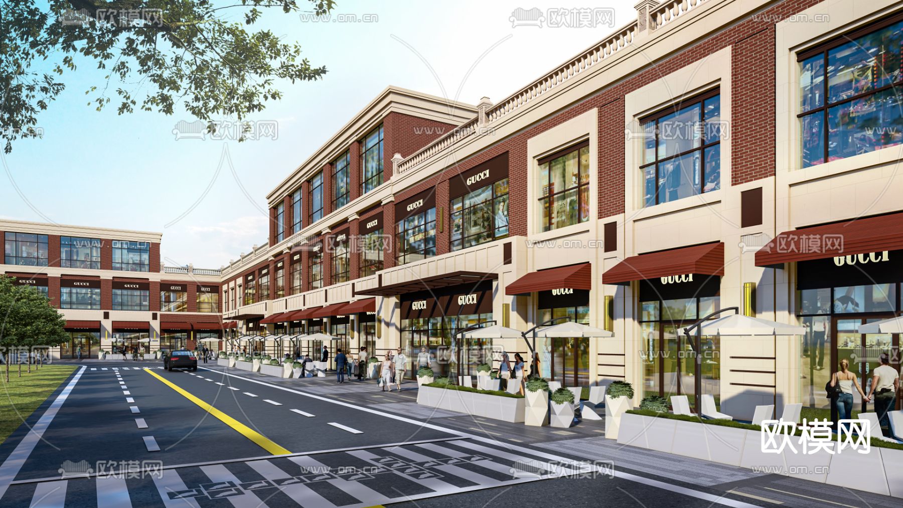 现代商业街su模型下载（渲染图1）