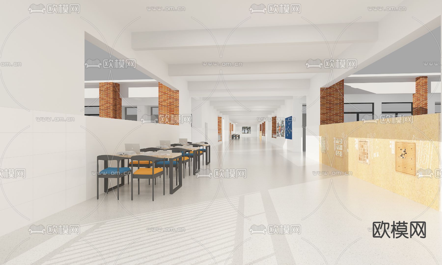 校园文化长廊 作品展示墙su模型下载（渲染图2）