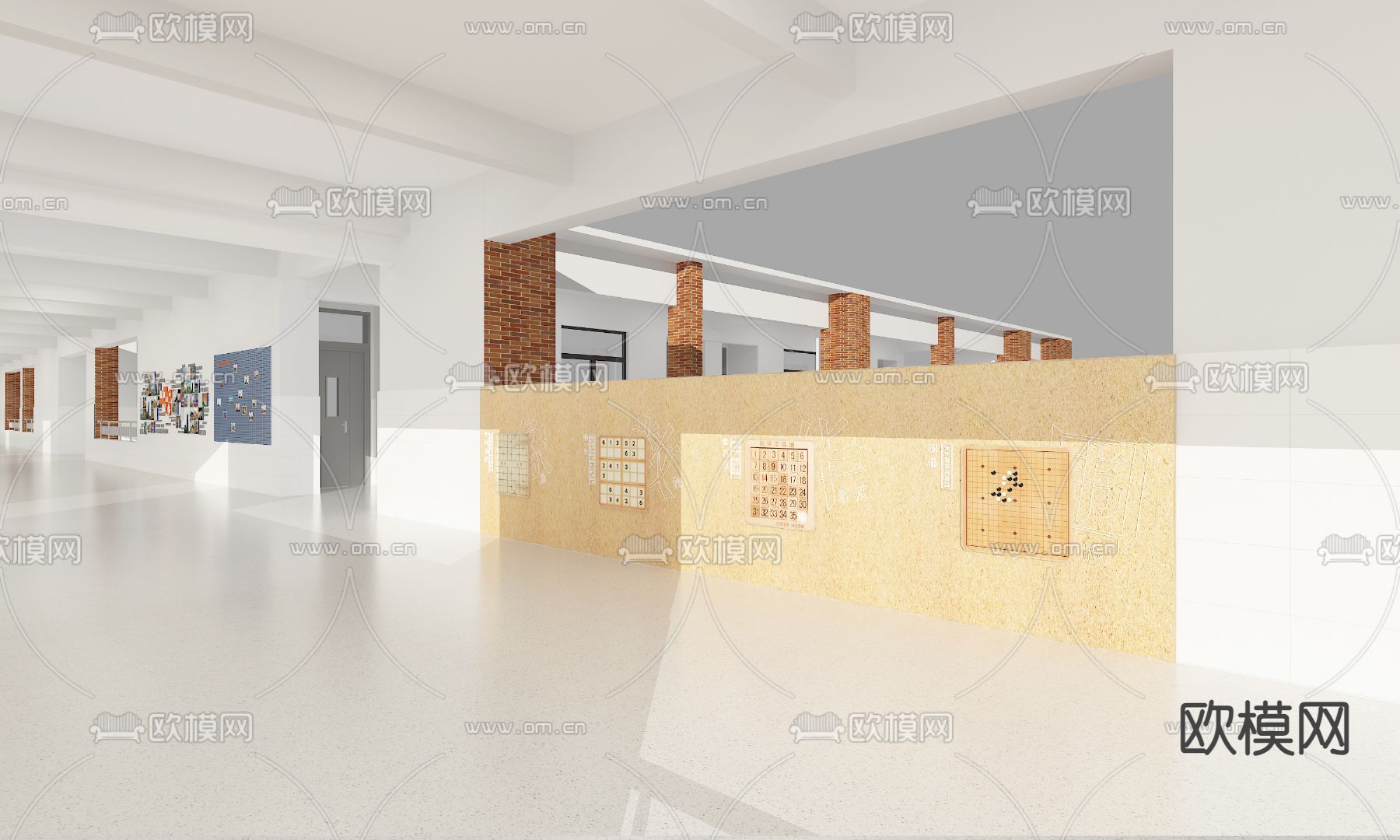 校园文化长廊 作品展示墙su模型下载（渲染图3）