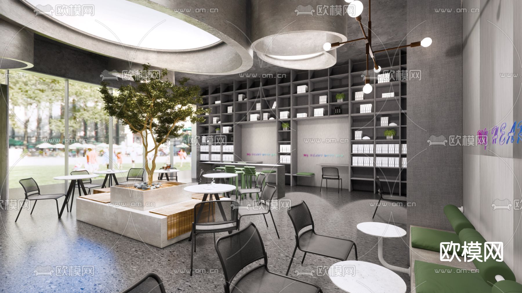 工业风书吧su模型下载（渲染图1）