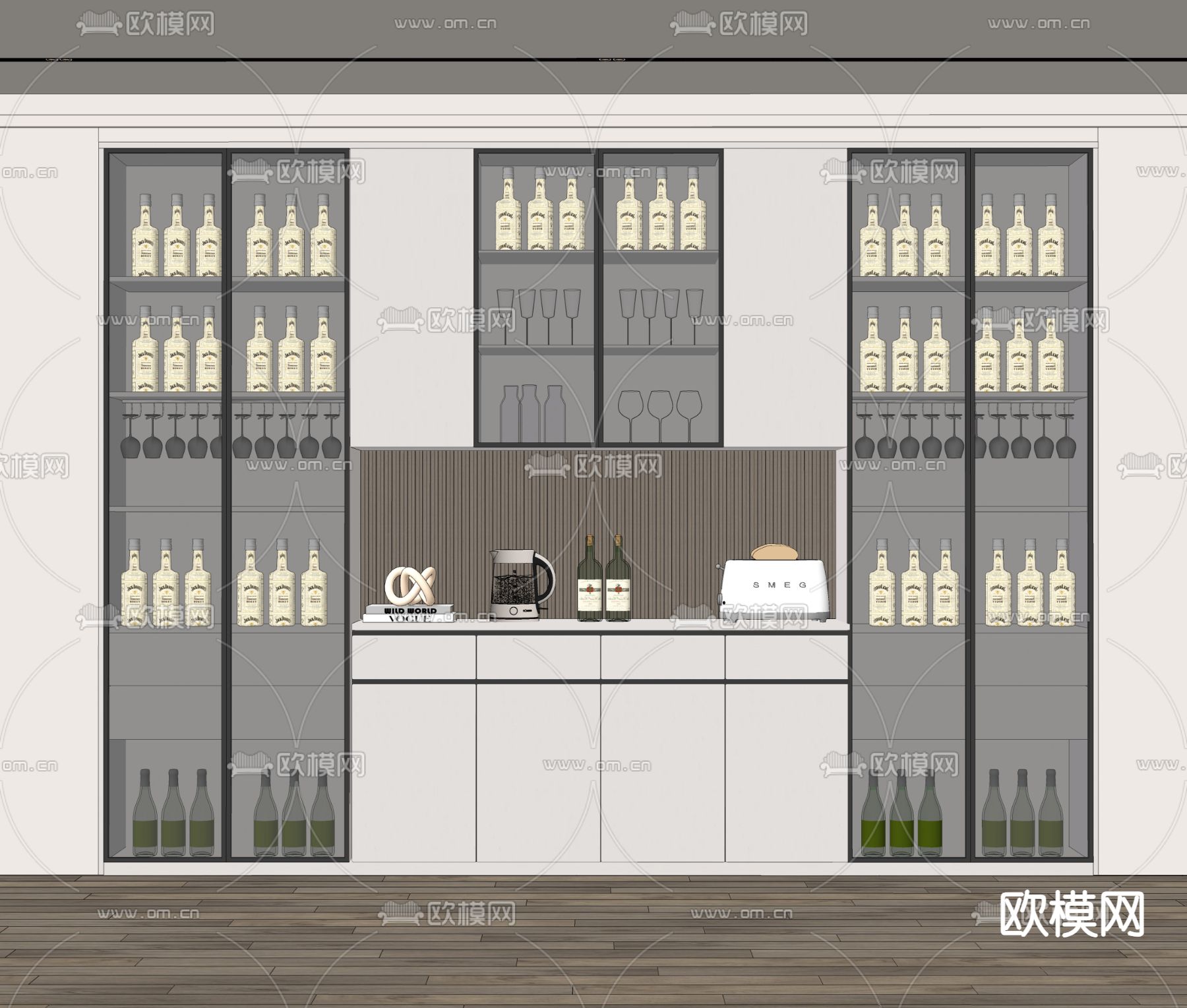 现代酒柜su模型下载（渲染图2）