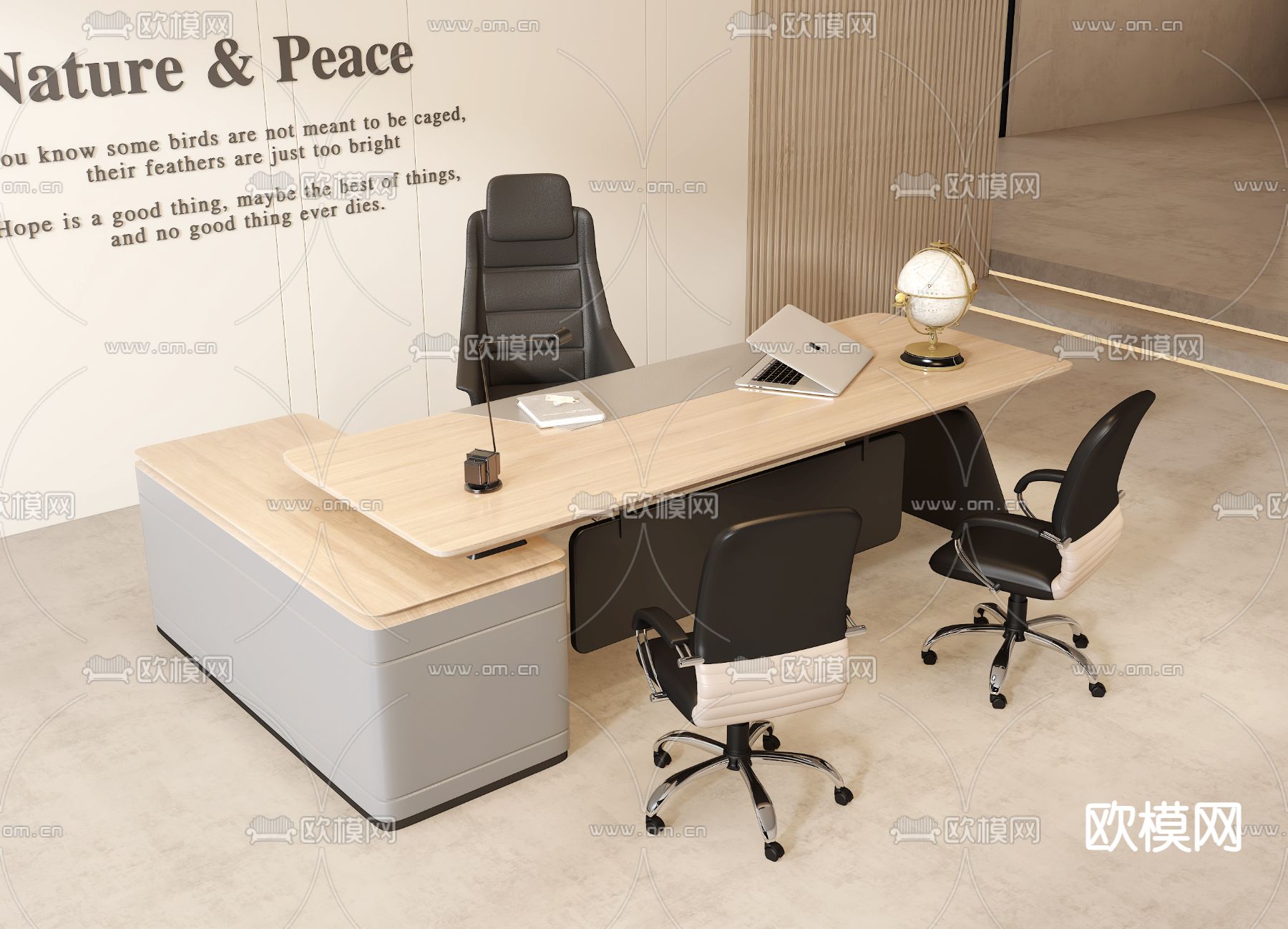 班台桌 老板桌 大班台3d模型下载（渲染图2）