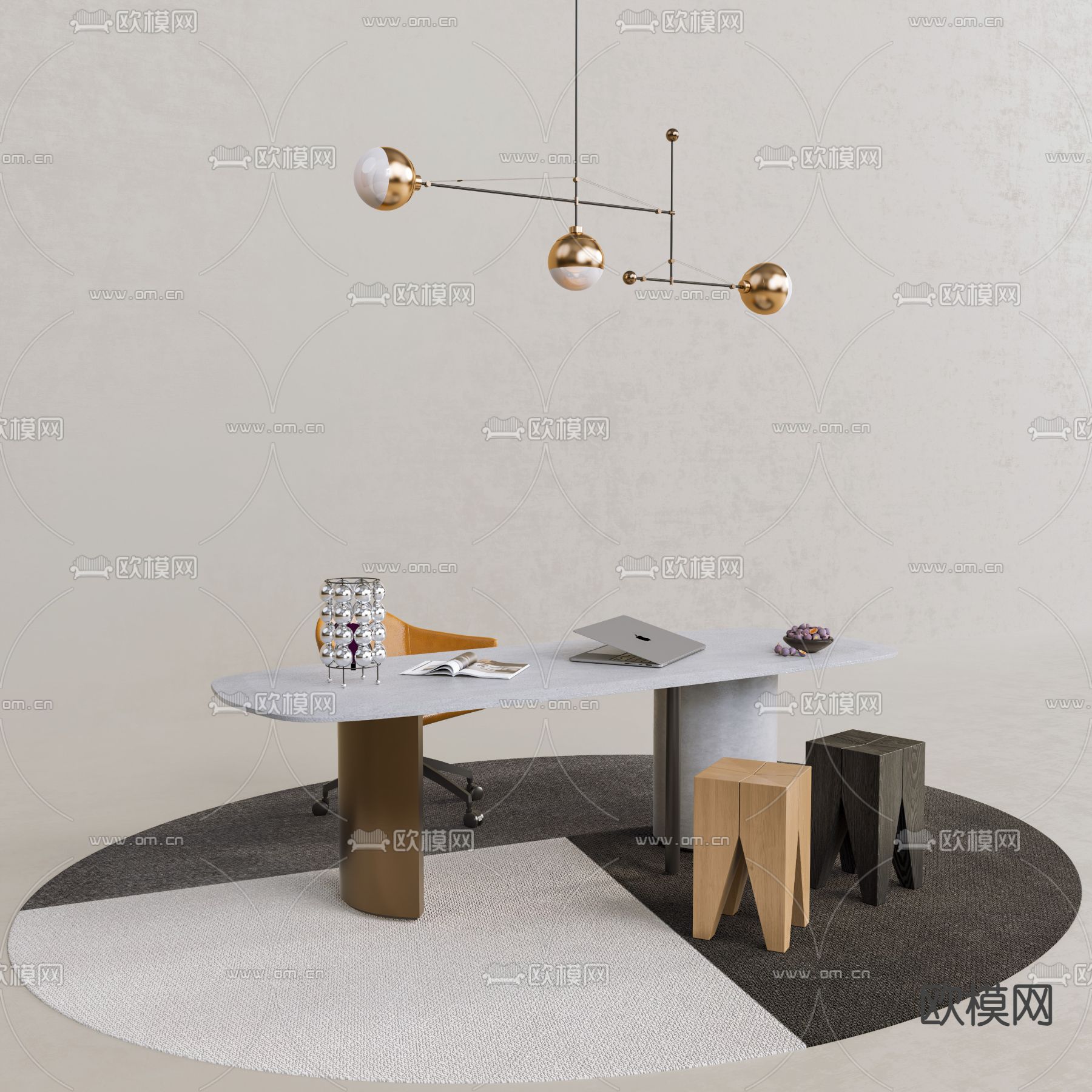 侘寂书桌 电脑桌3d模型下载