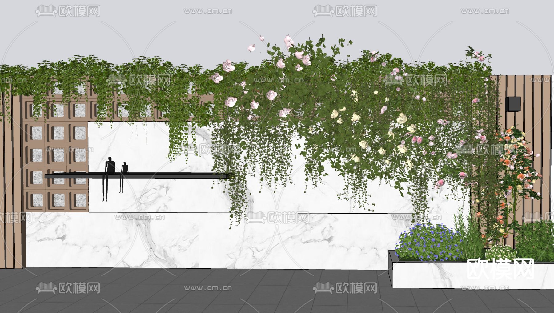绿植墙 爬山虎su模型下载（渲染图2）