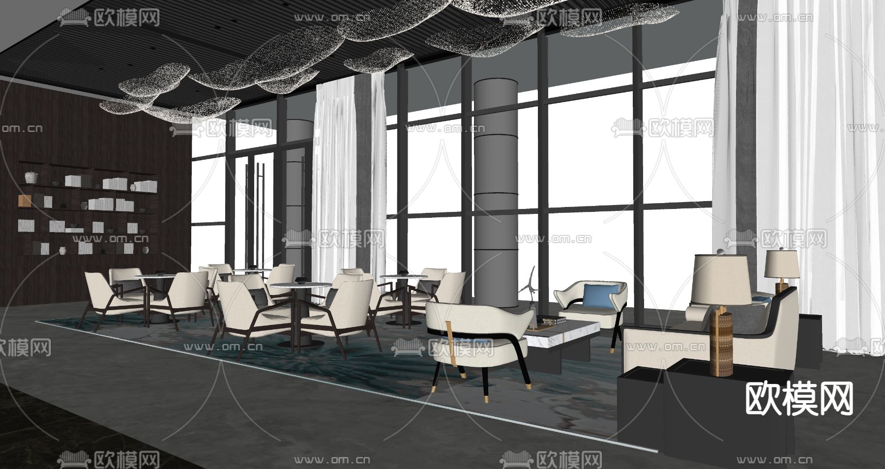 新中式售楼部su模型下载（渲染图2）