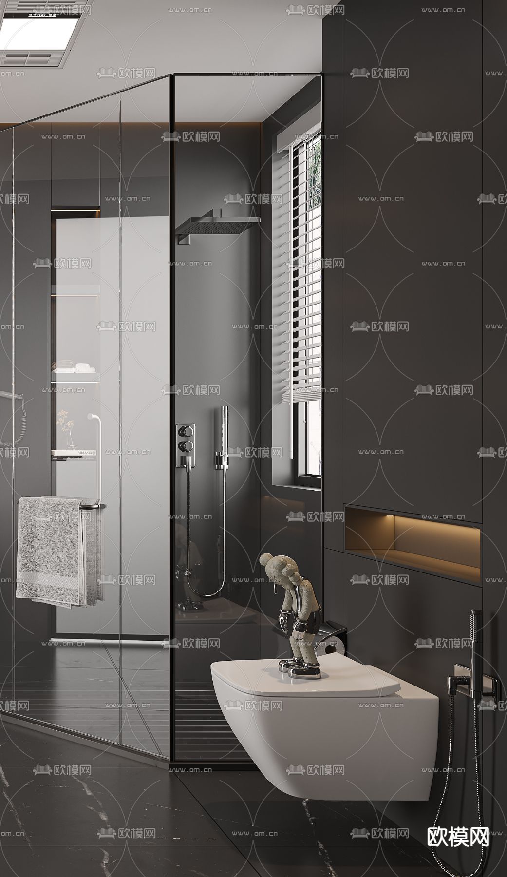 暗黑风卫生间 浴室3d模型下载（渲染图3）